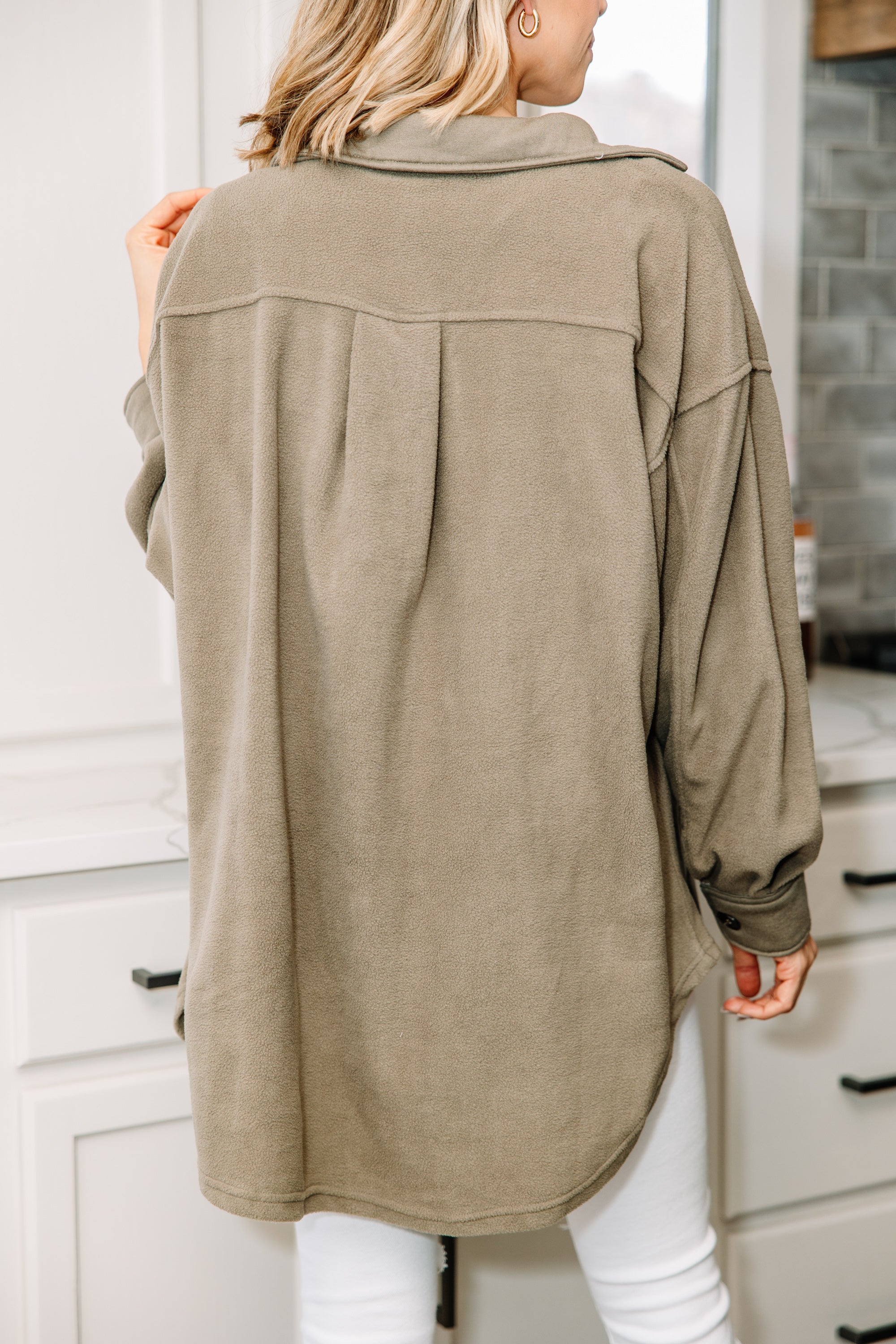 CHIRNAISHOP - More Than Ready Fog Gray Fleece Shacket