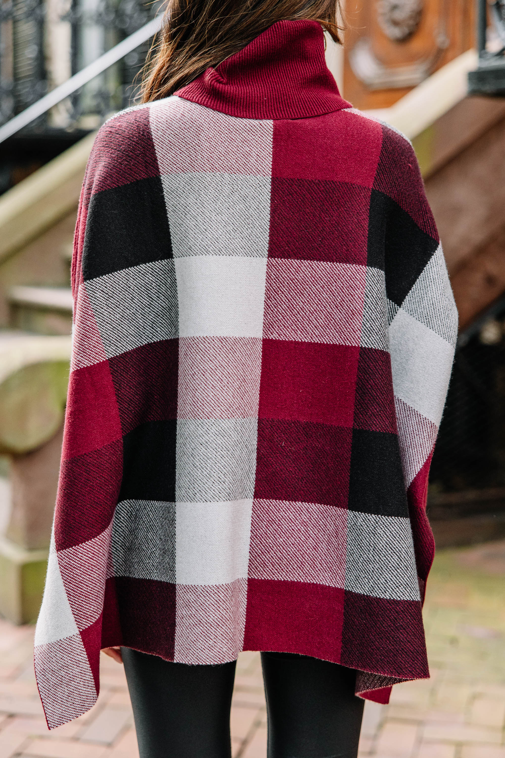 CHIRNAISHOP - Get Your Attention Burgundy Red Plaid Sweater