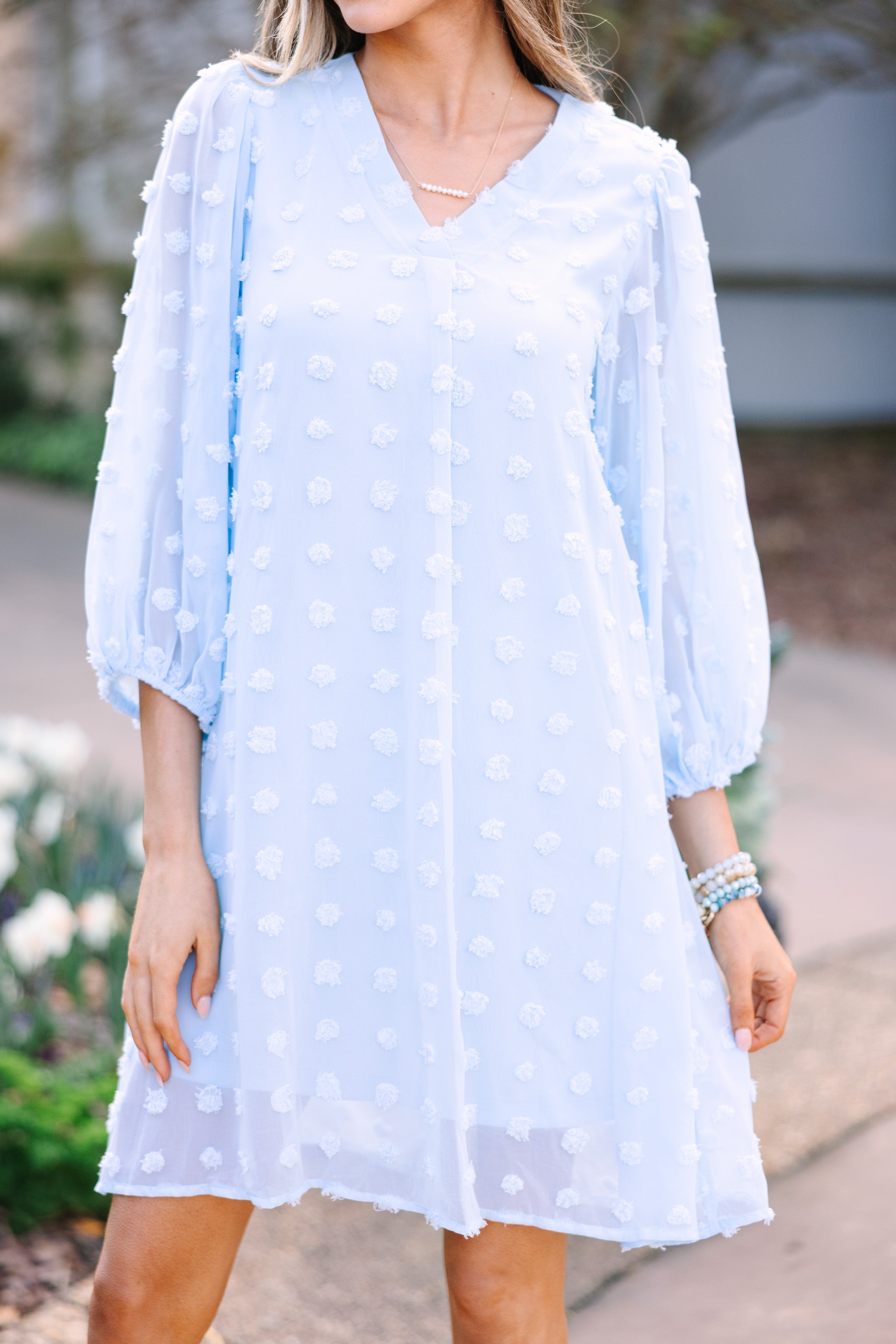 CHIRNAISHOP - Good To Know Sky Blue Swiss Dot Shift Dress