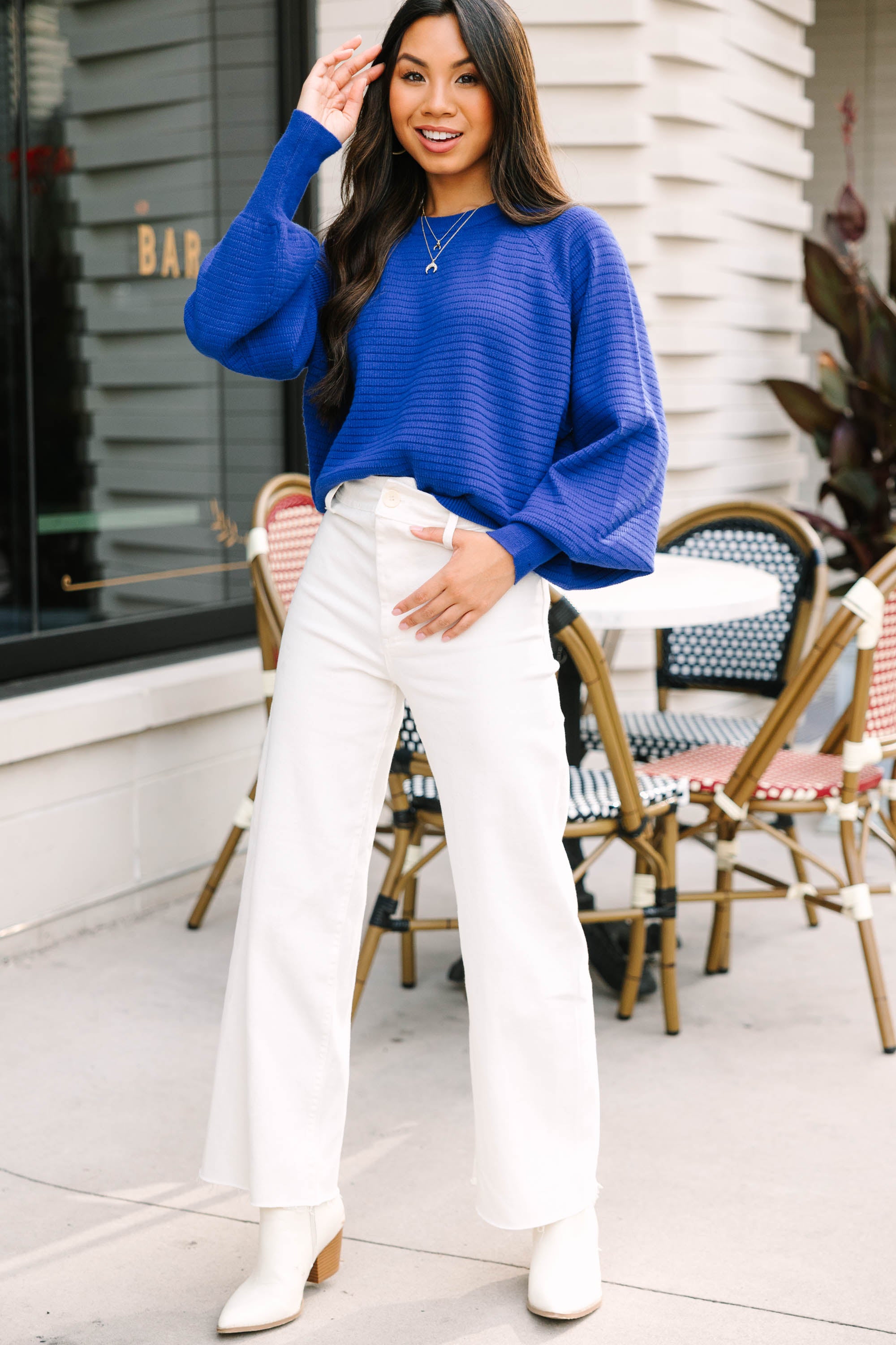 CHIRNAISHOP - In The Works Royal Blue Ribbed Sweater