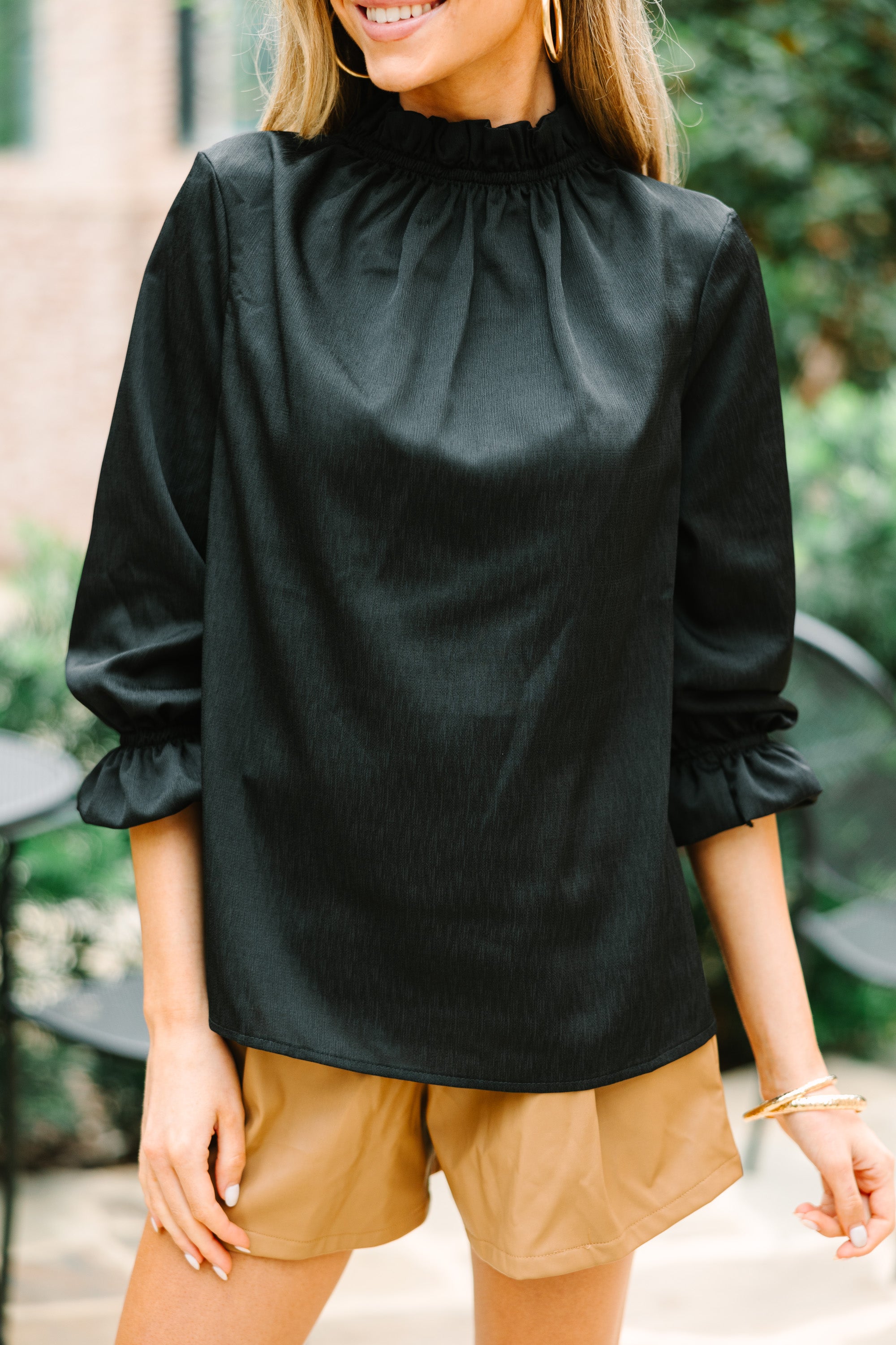 CHIRNAISHOP - Tried And True Black Ruffled Blouse