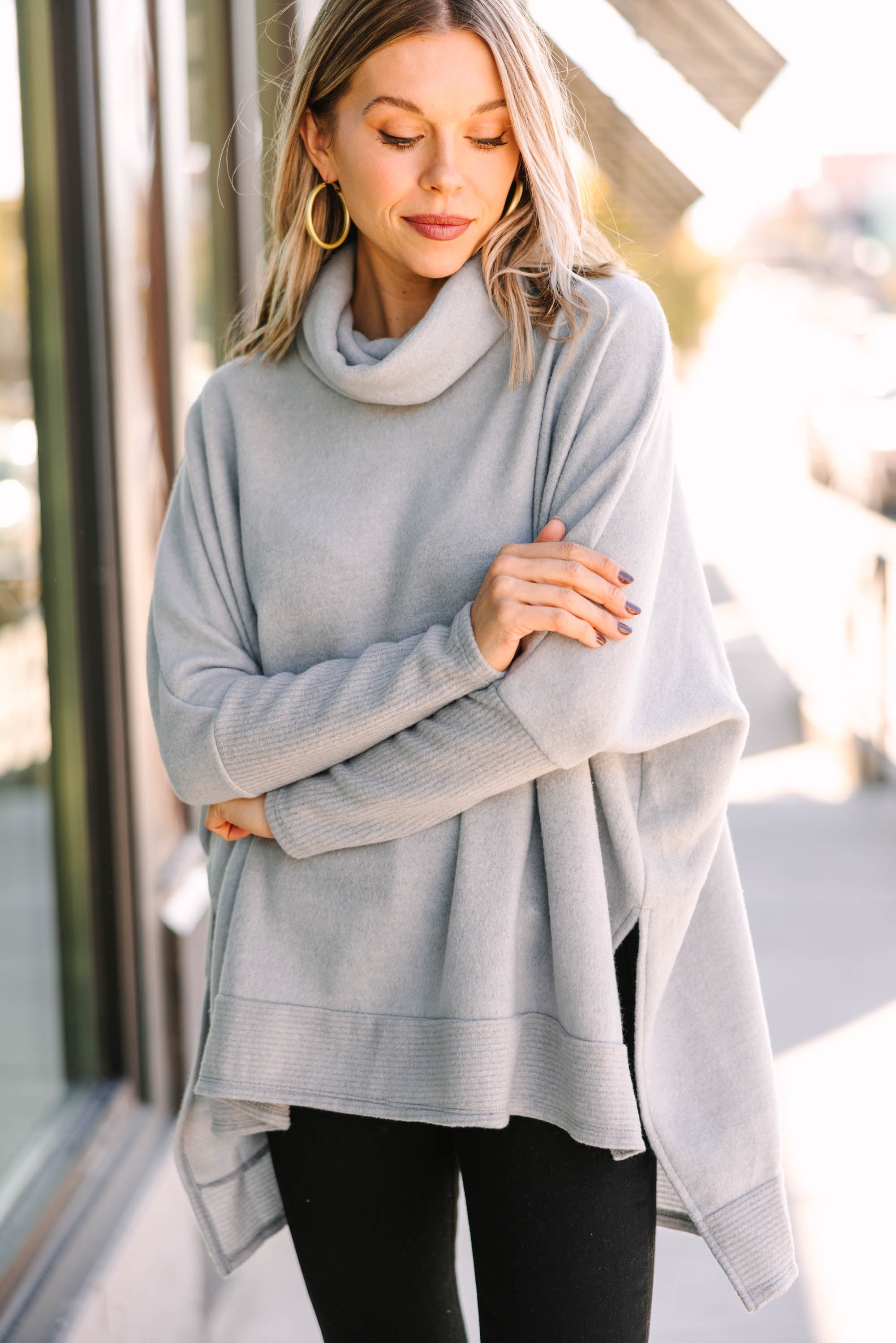 CHIRNAISHOP - Feeling So Chipper Heather Gray Cowl Neck Sweater