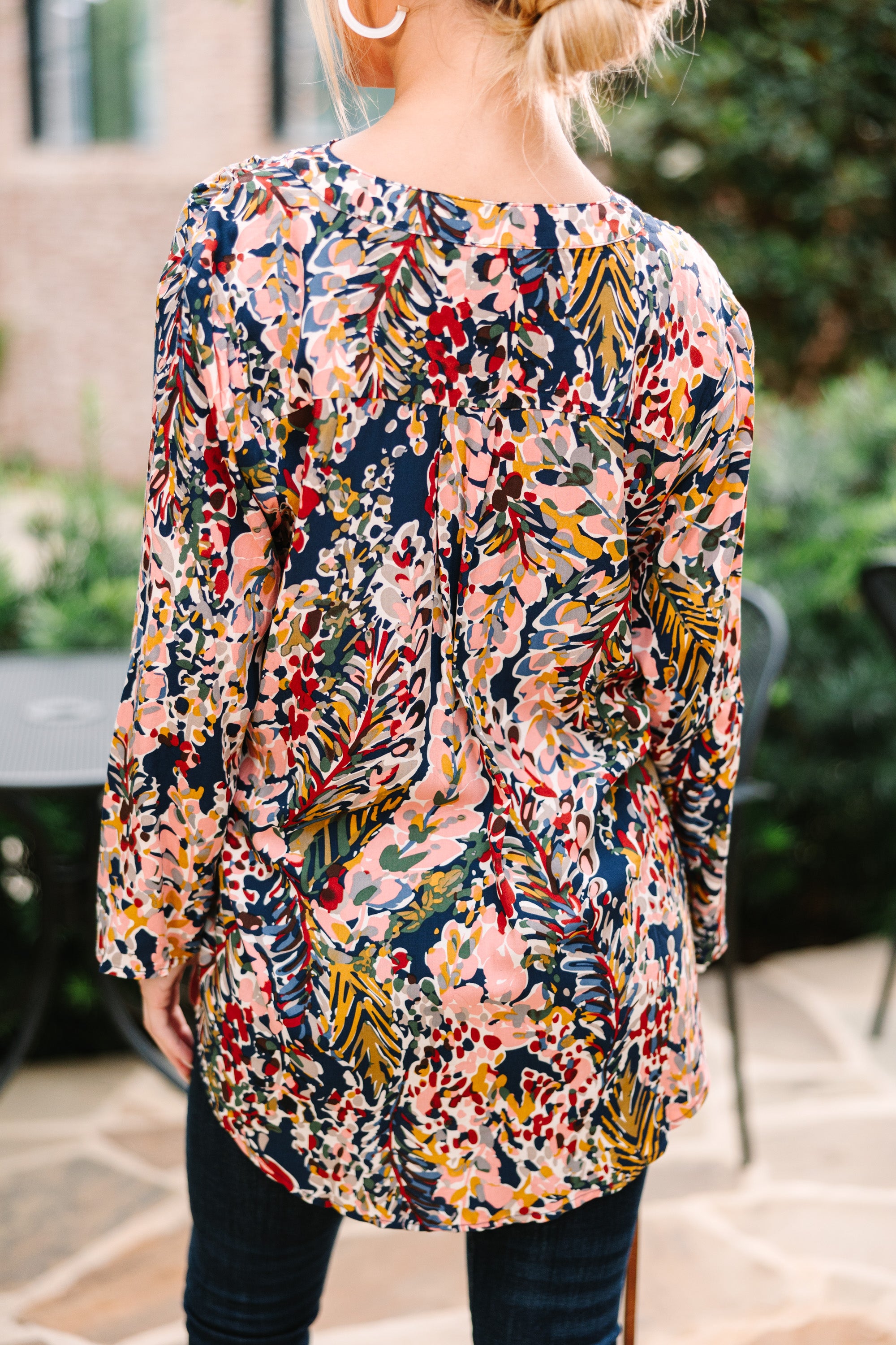 CHIRNAISHOP - Waiting On Love Navy and Rust 3/4 Sleeve Floral Top