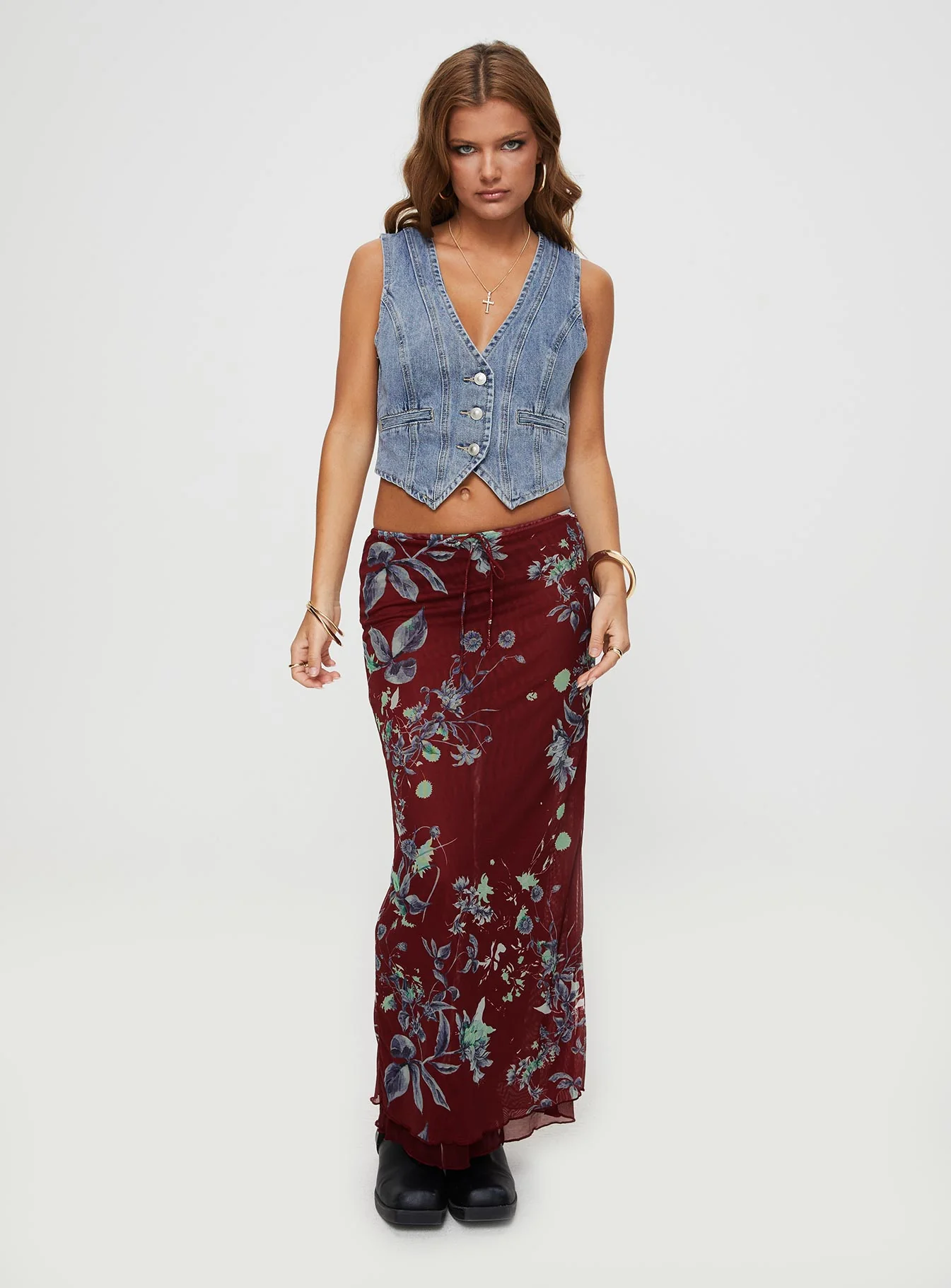 Buchan Maxi Skirt Red Floral