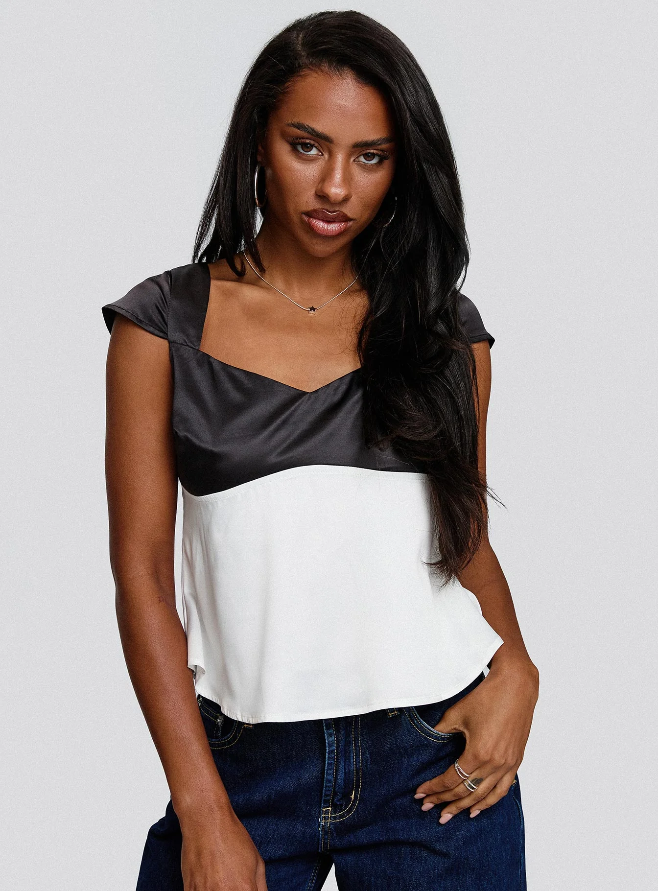 Think About It Cap Sleeve Top Black / White