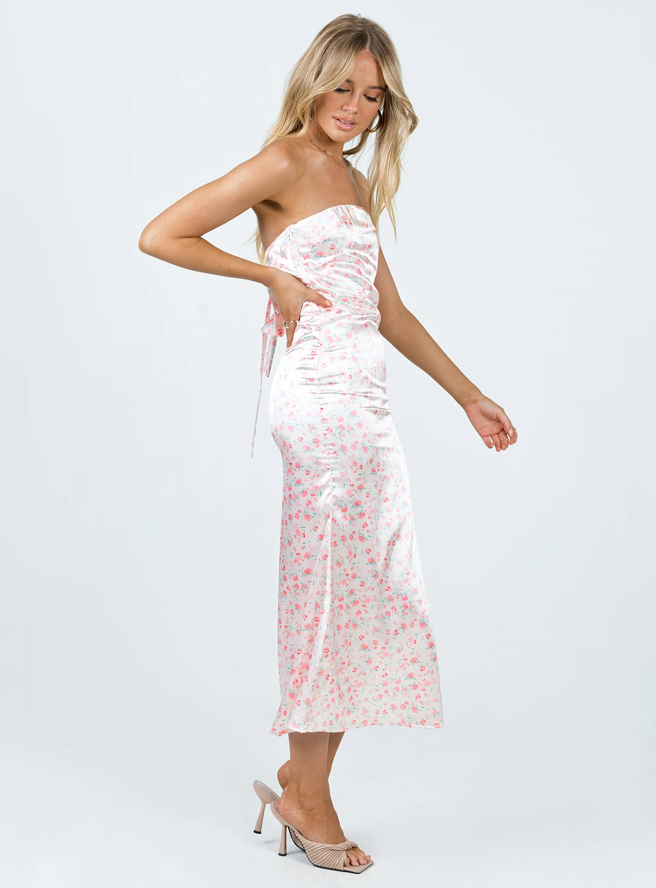 Barnsley Strapless Midi Dress Pink / Floral