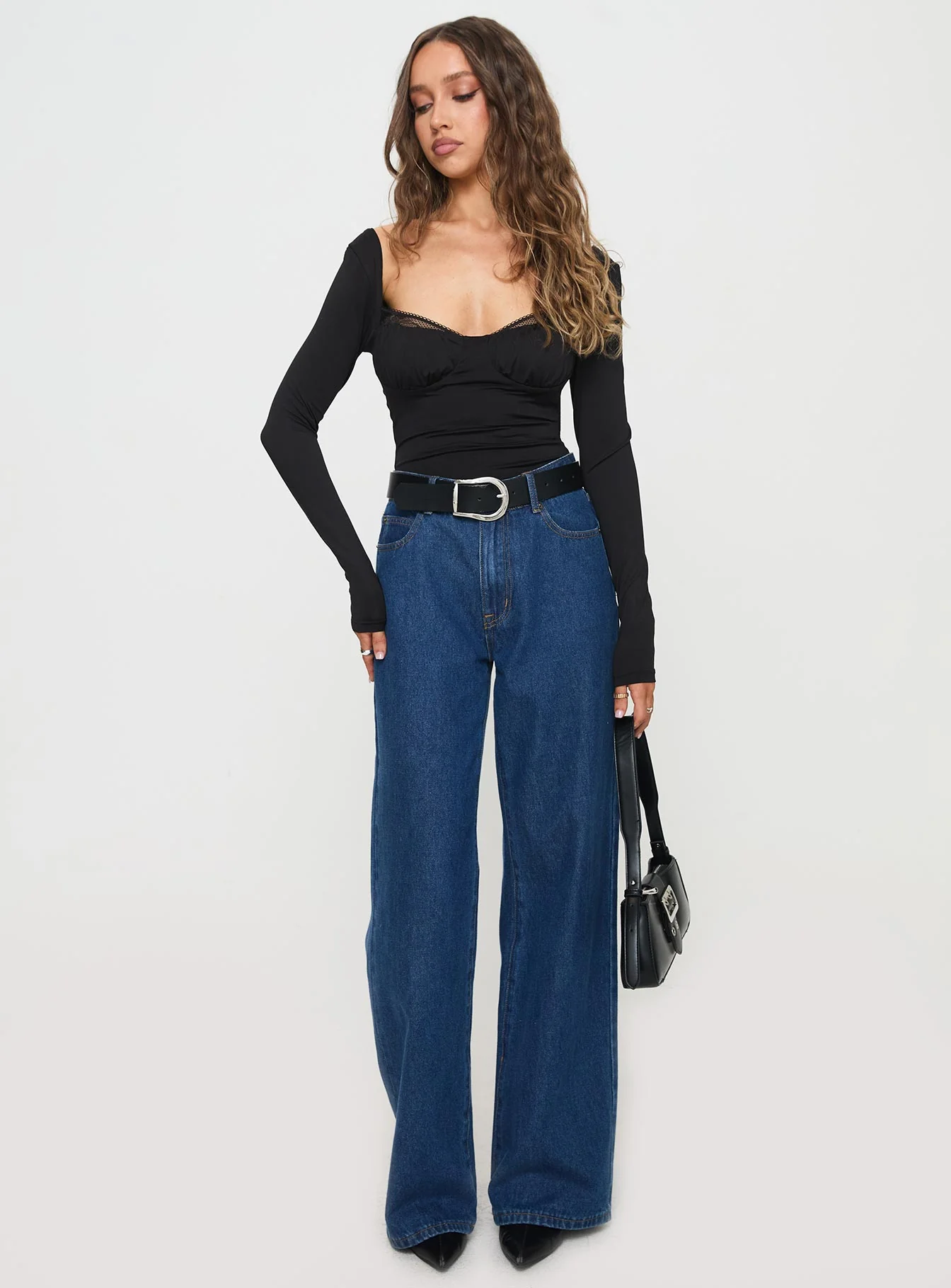 Peekaboo Long Sleeve Bodysuit Black