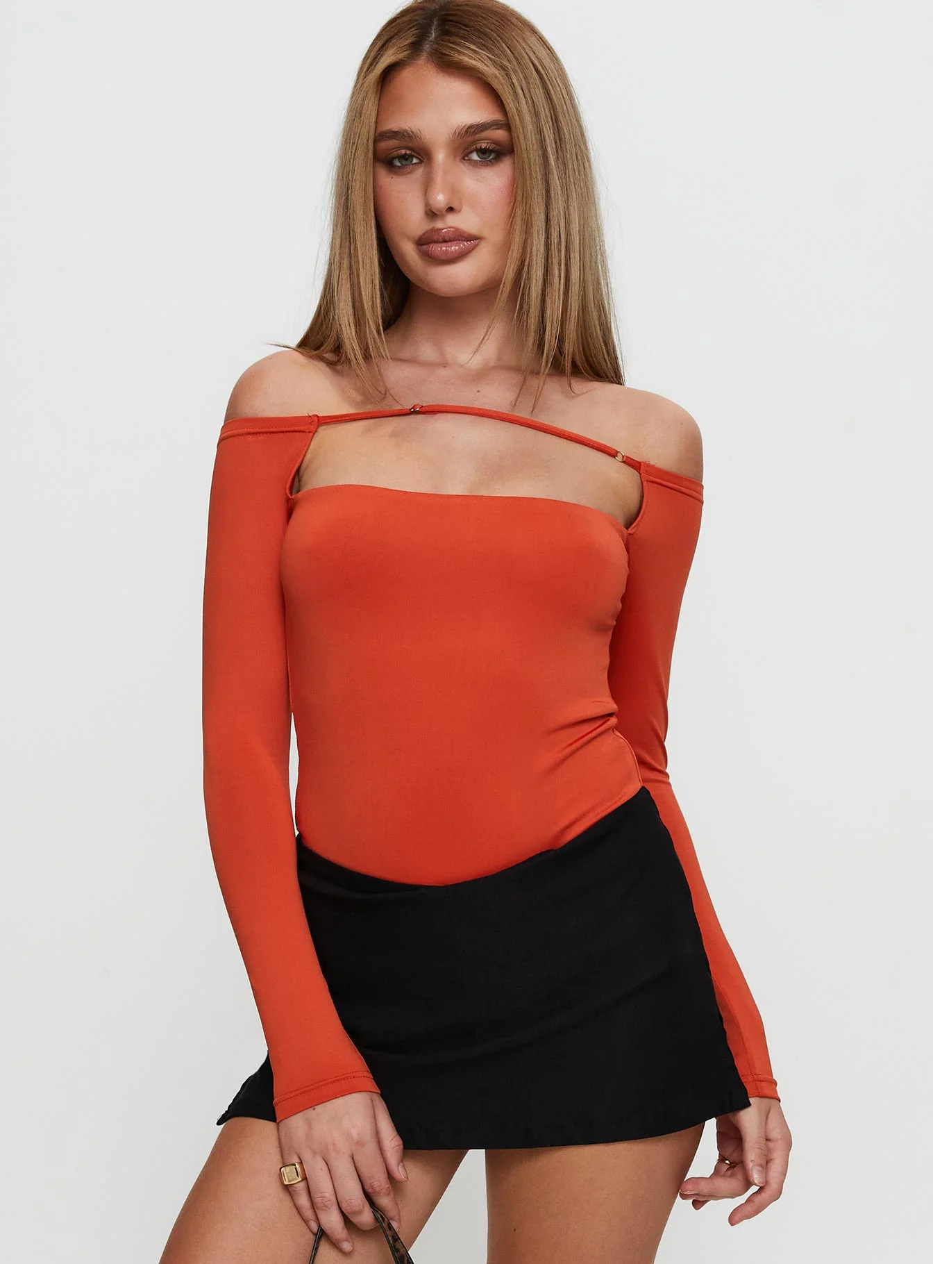 Degree Of Seperation Buckle Detail Long Sleeve Bodysuit Orange