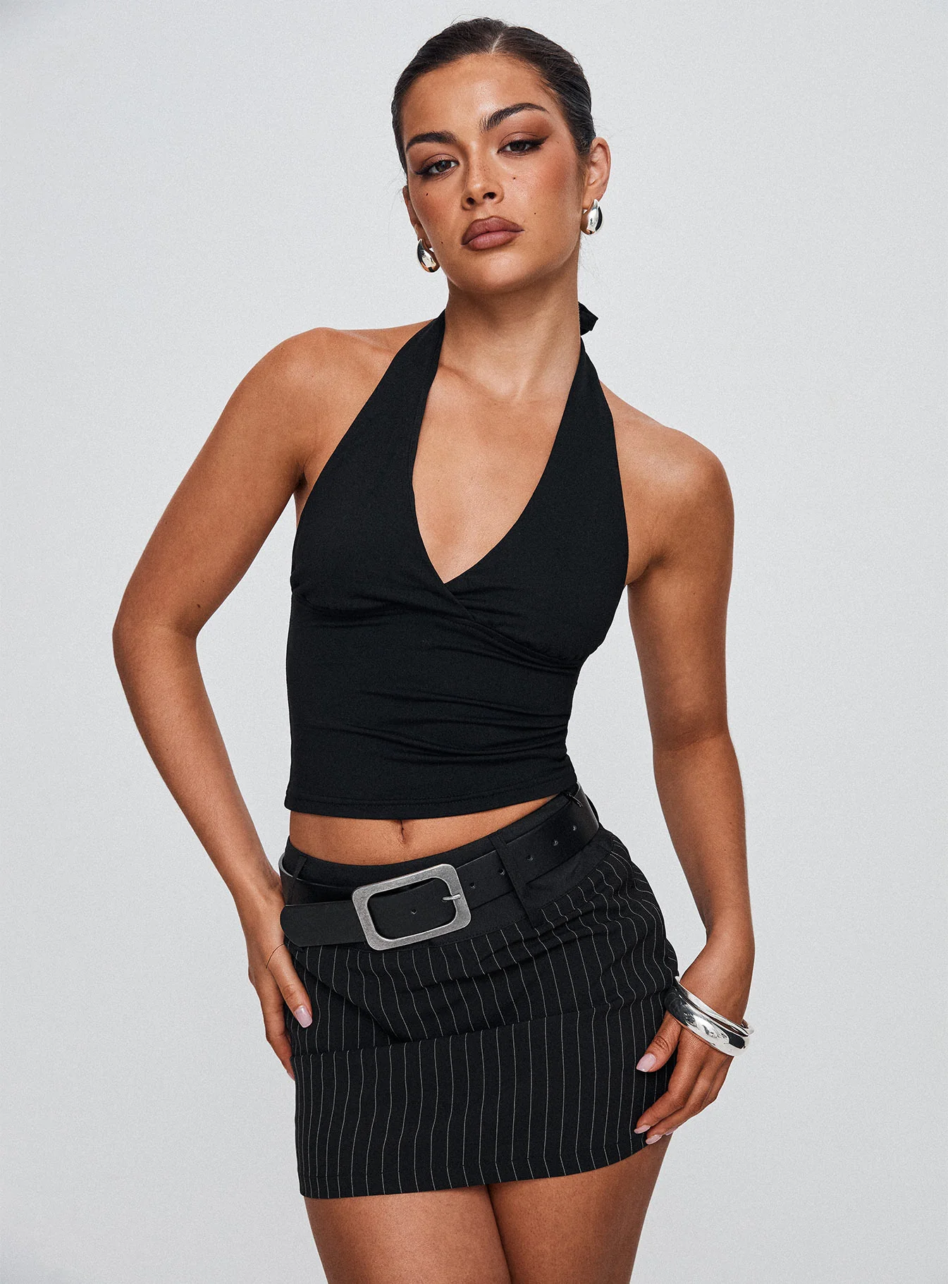 Christel Pinstripe Skort Black