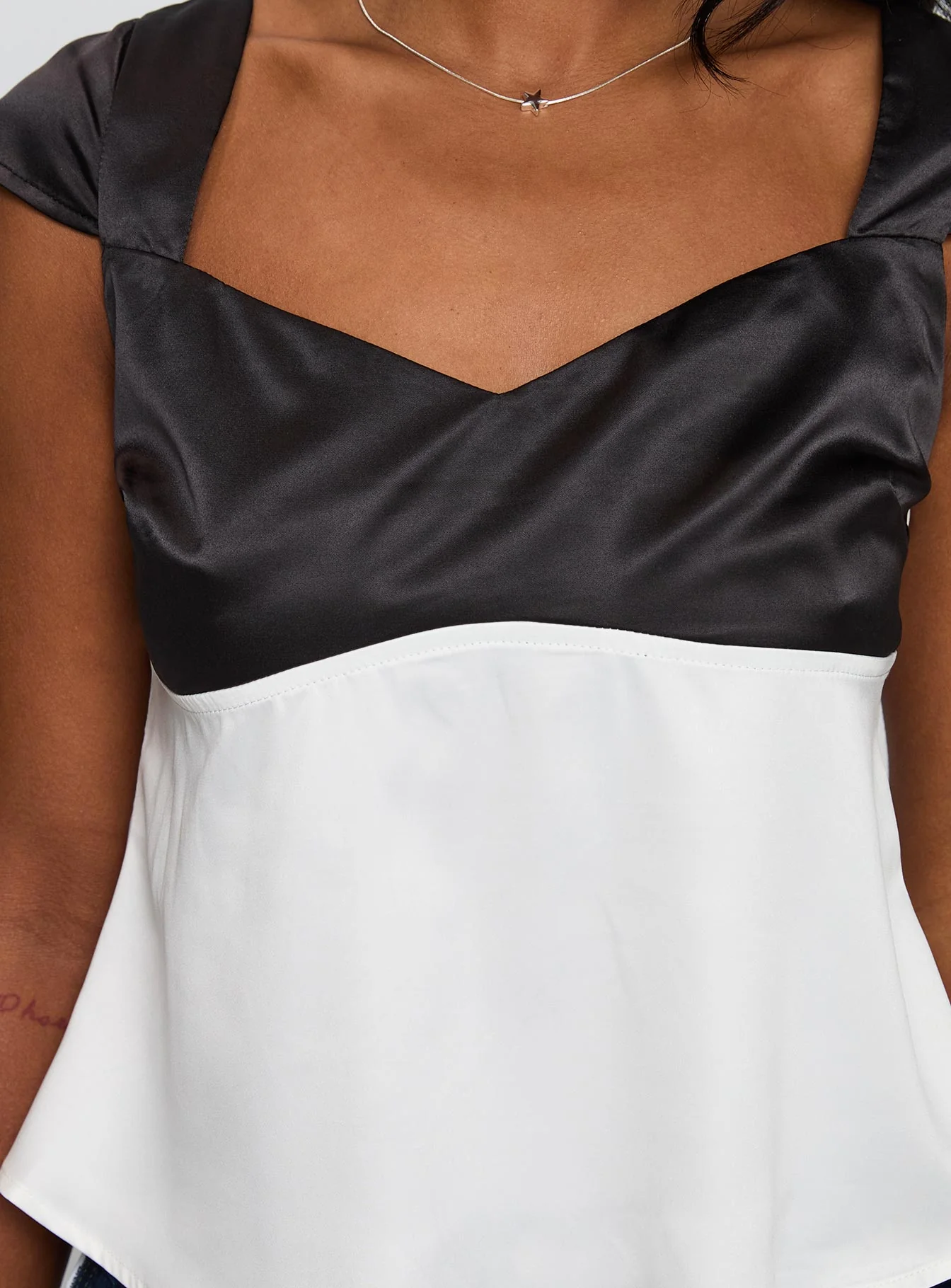 Think About It Cap Sleeve Top Black / White