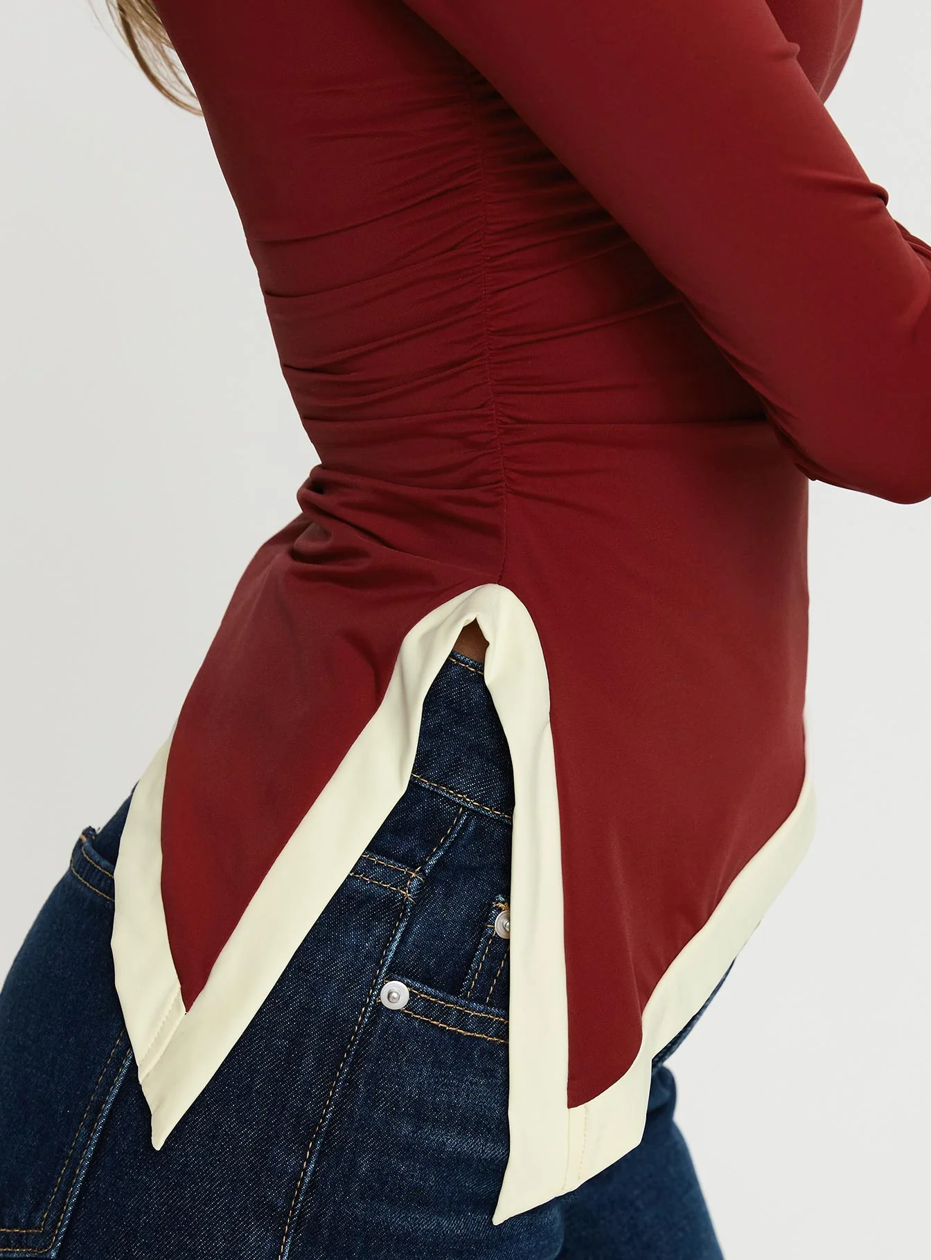 Fake Smile Long Sleeve Top Burgundy / Cream