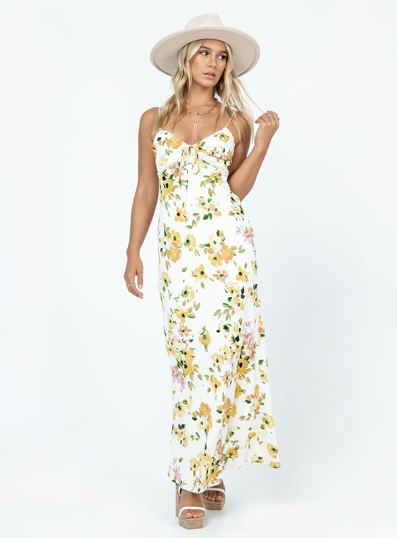 Emily Maxi Dress White / Yellow Floral