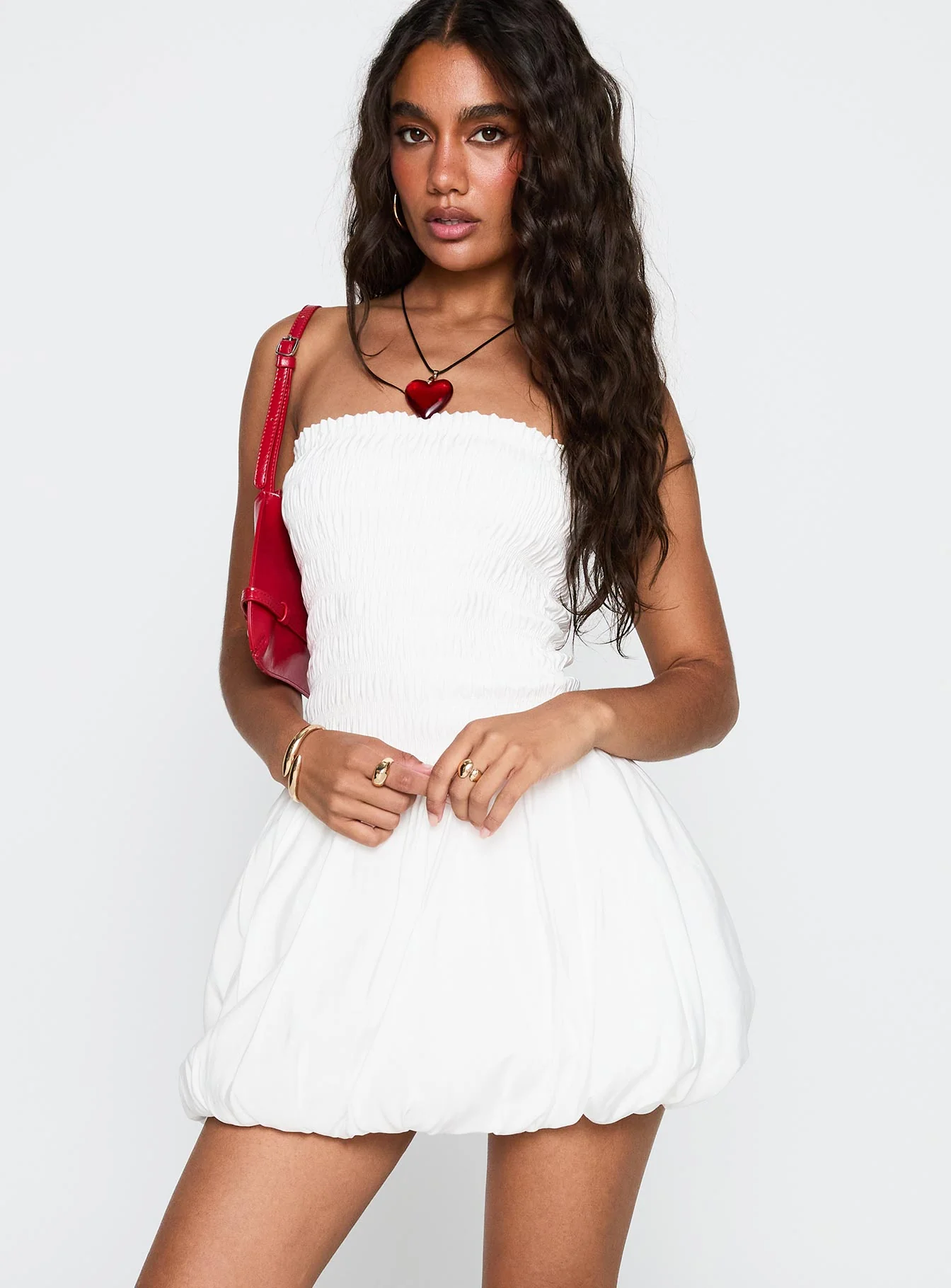 Anemone Bubble Hem Mini Dress White