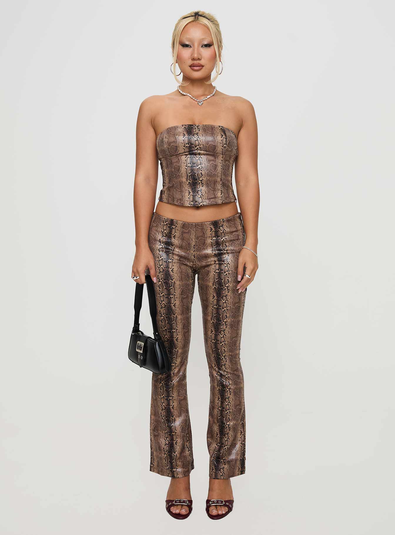 Kinniya Strapless Top Brown Multi