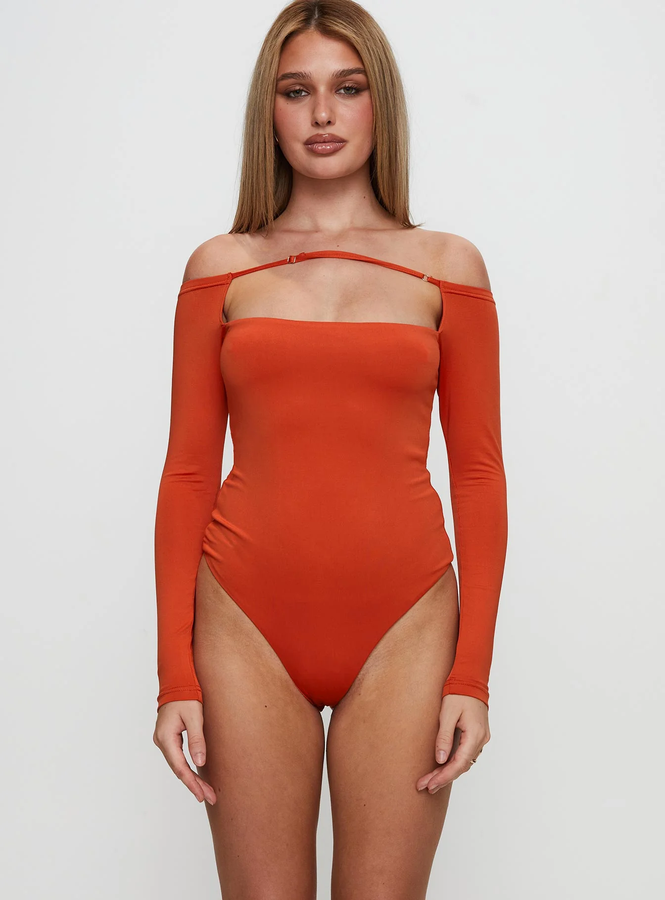 Degree Of Seperation Buckle Detail Long Sleeve Bodysuit Orange