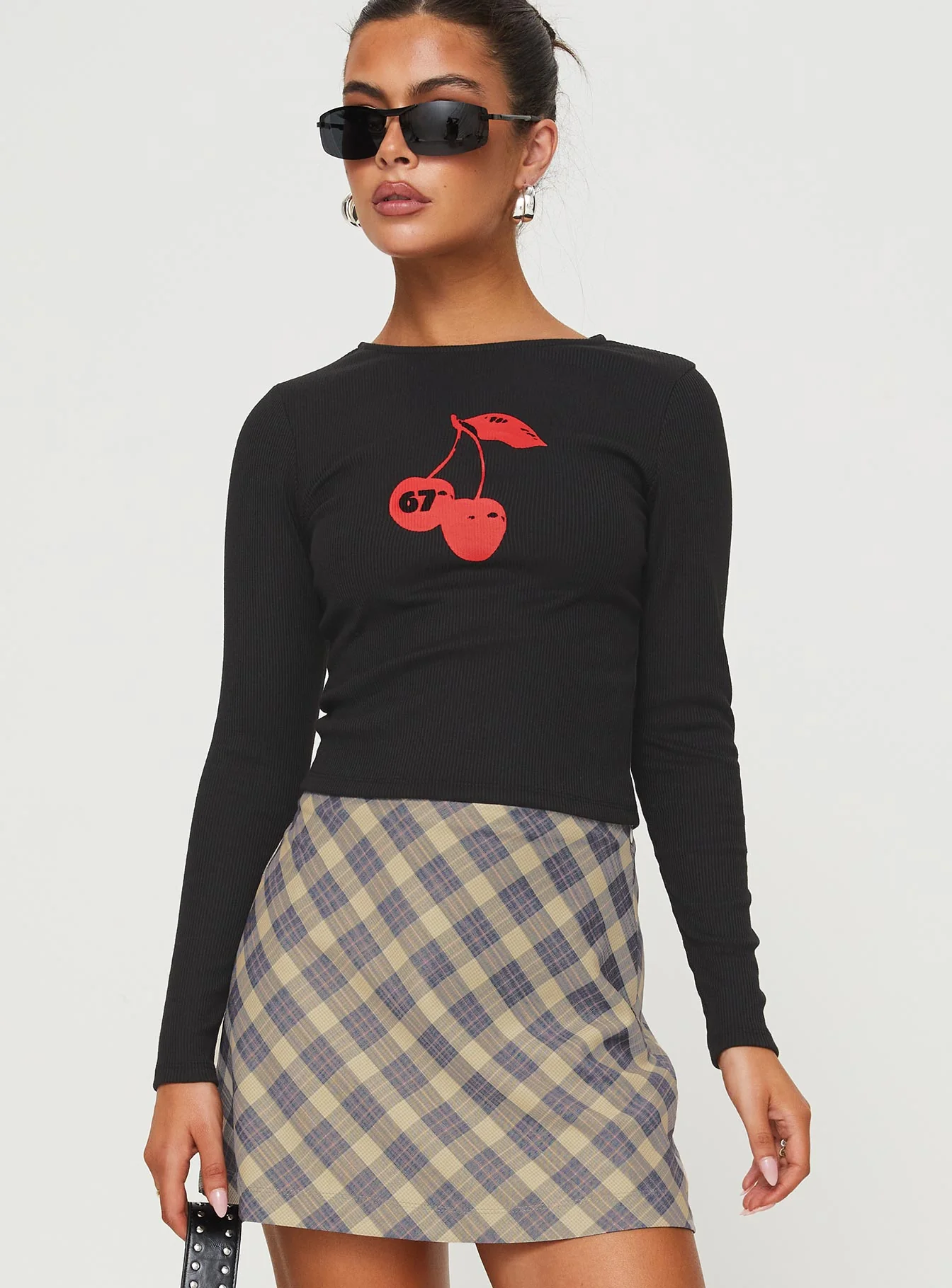 Cherries & Cream Long Sleeve Top Black