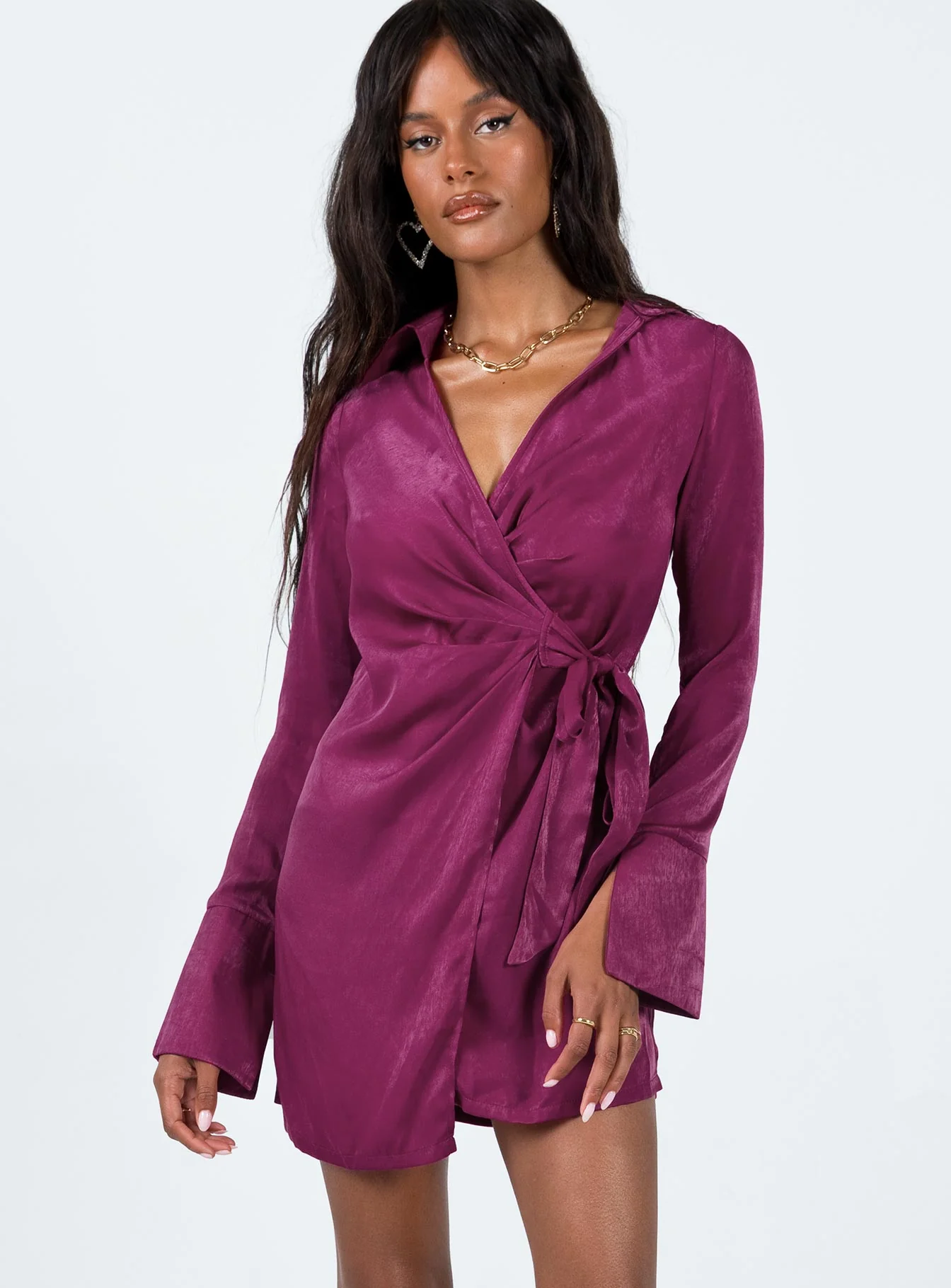 Diddam Long Sleeve Mini Dress Burgundy
