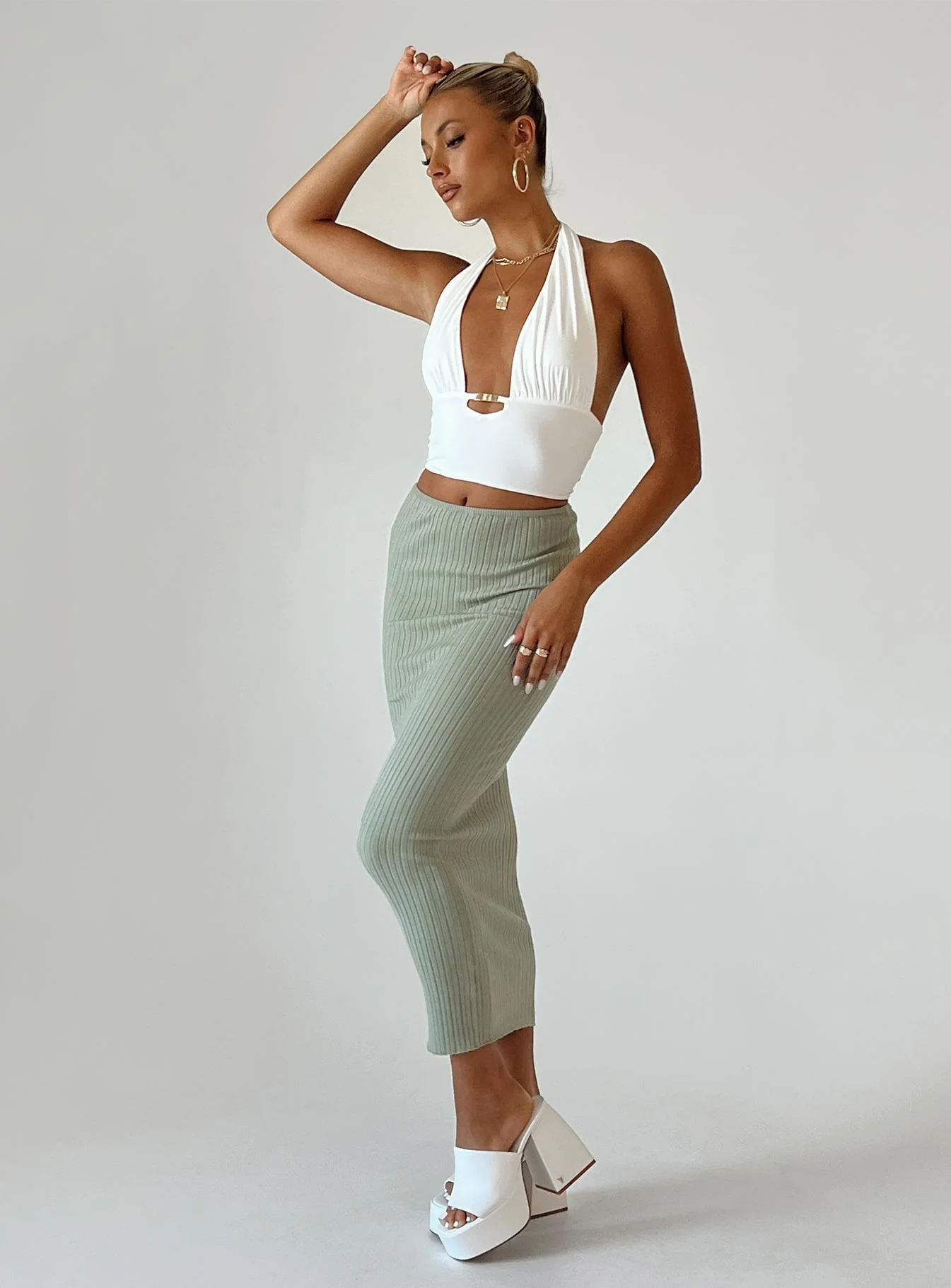 Rosella Midi Skirt Khaki
