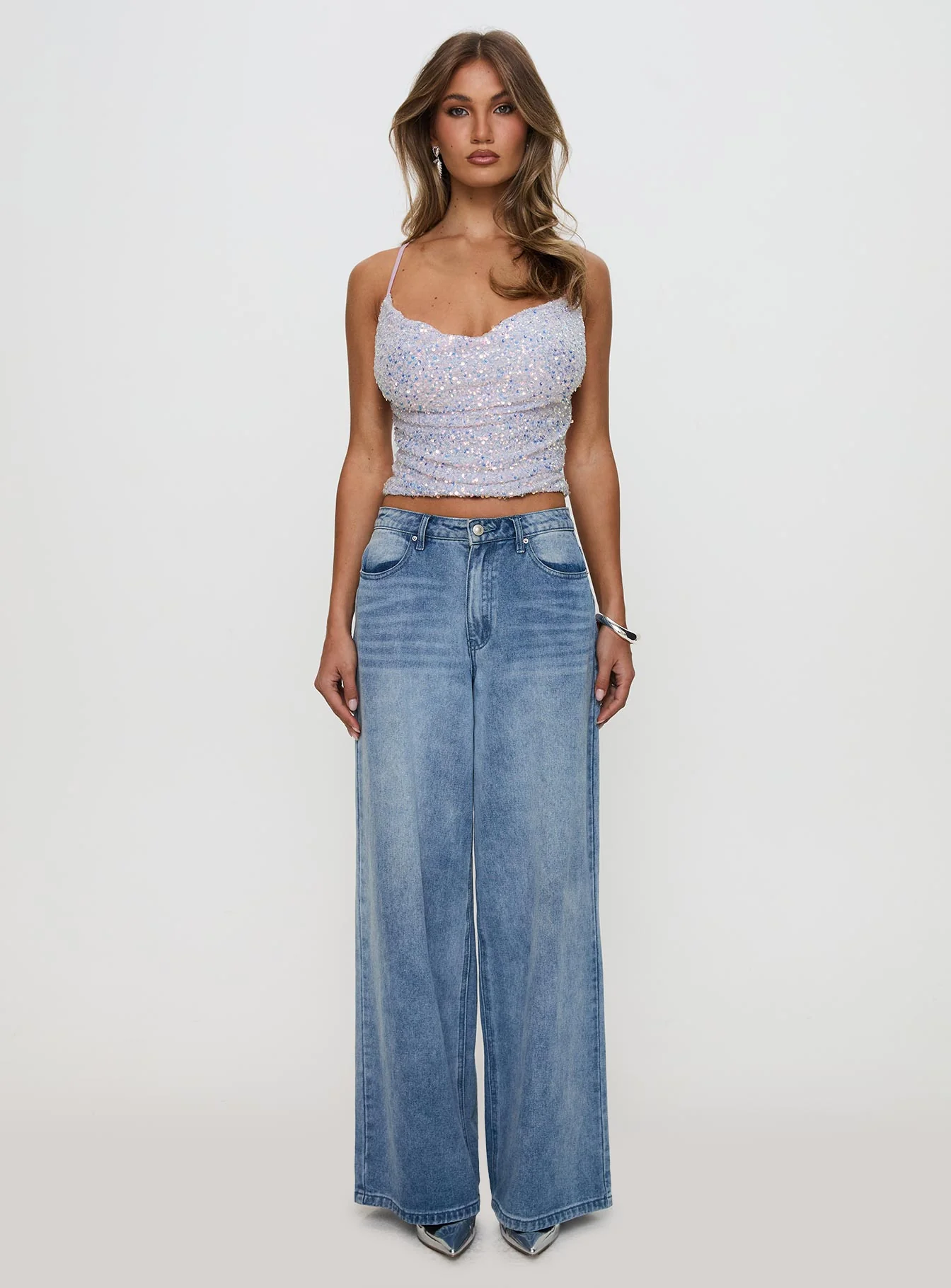 Werner Cowl Neck Sequin Top Lilac