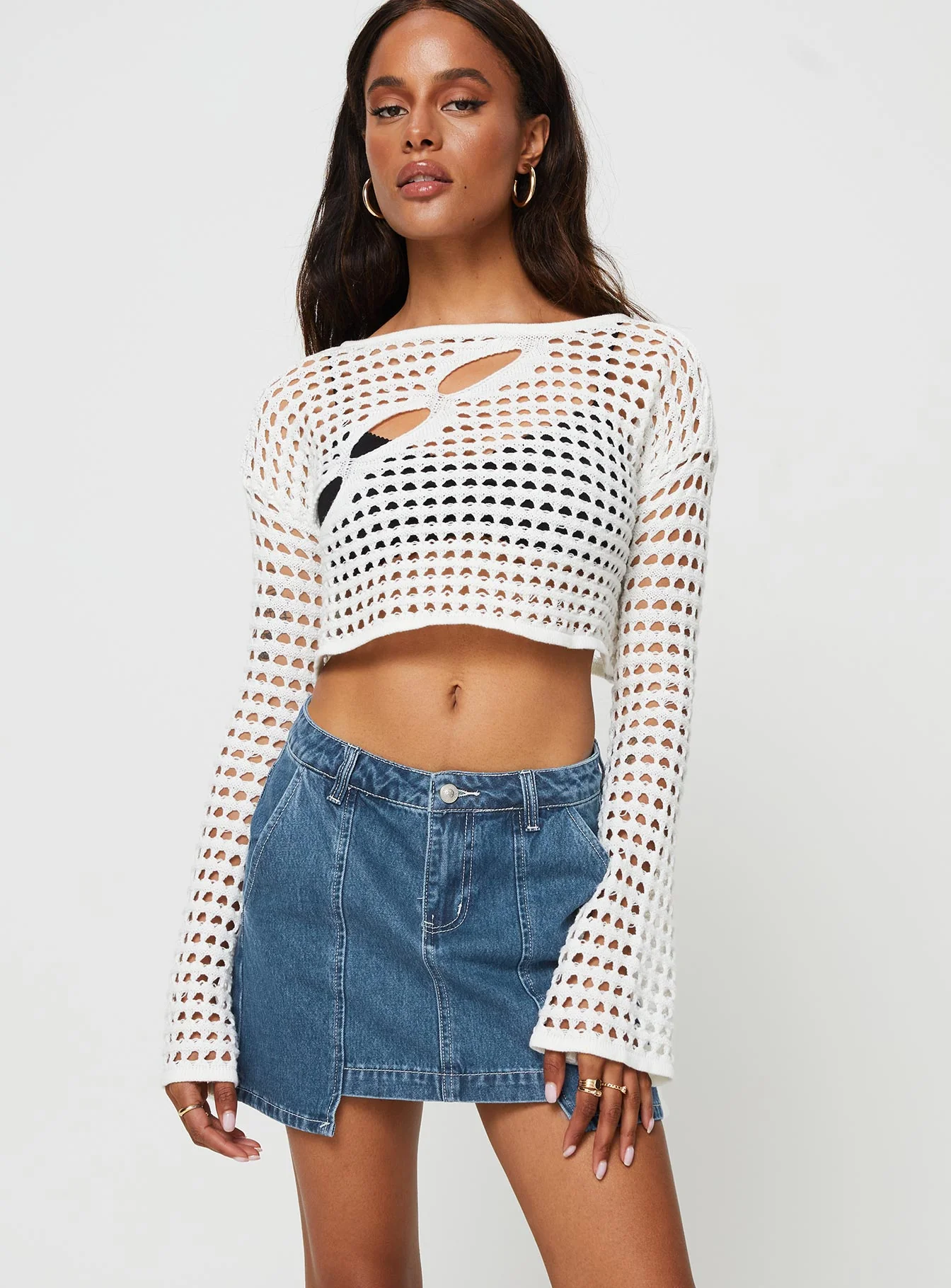 Trevina Denim Mini Skirt Mid Wash