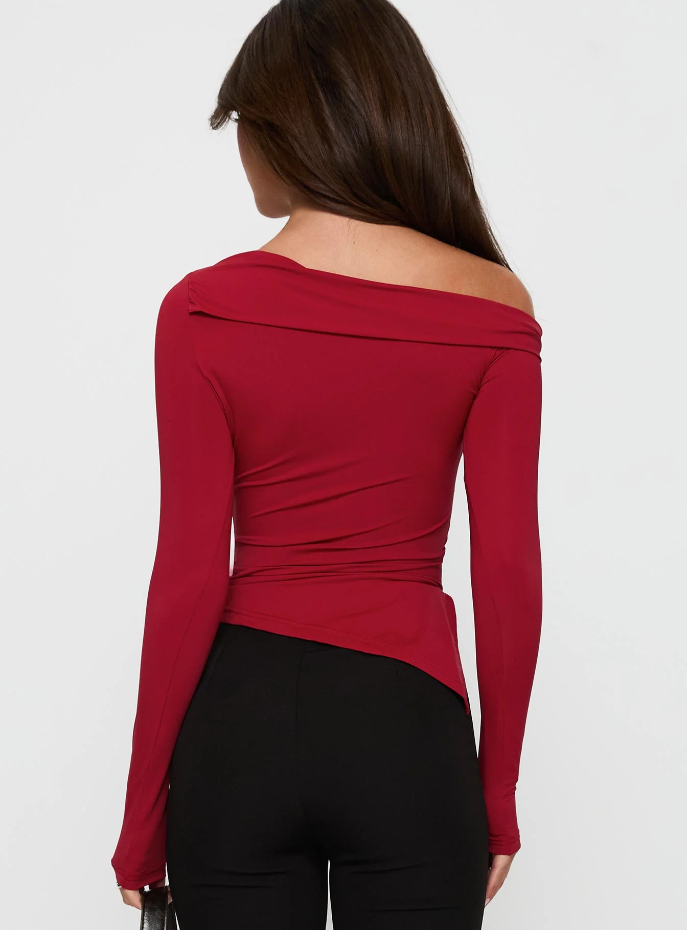 Donalla Off The Shoulder Hardware Detail Top Red