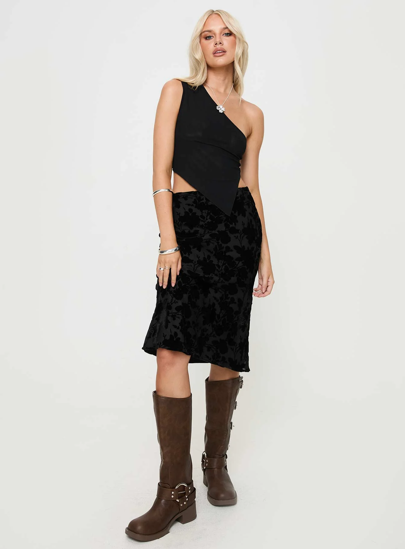 Devore Midi Skirt Black