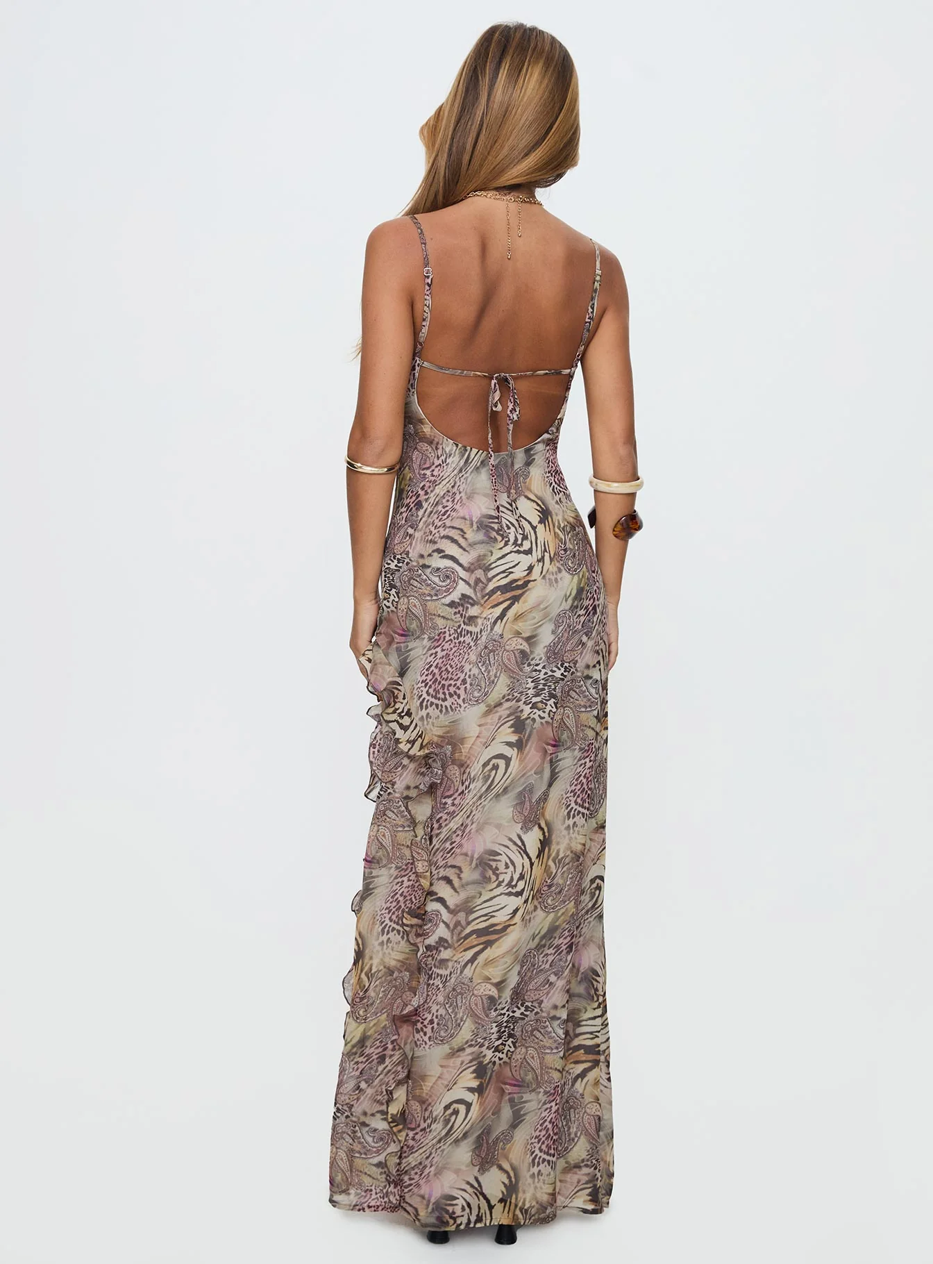 Sympathize Frill Split Maxi Dress Multi