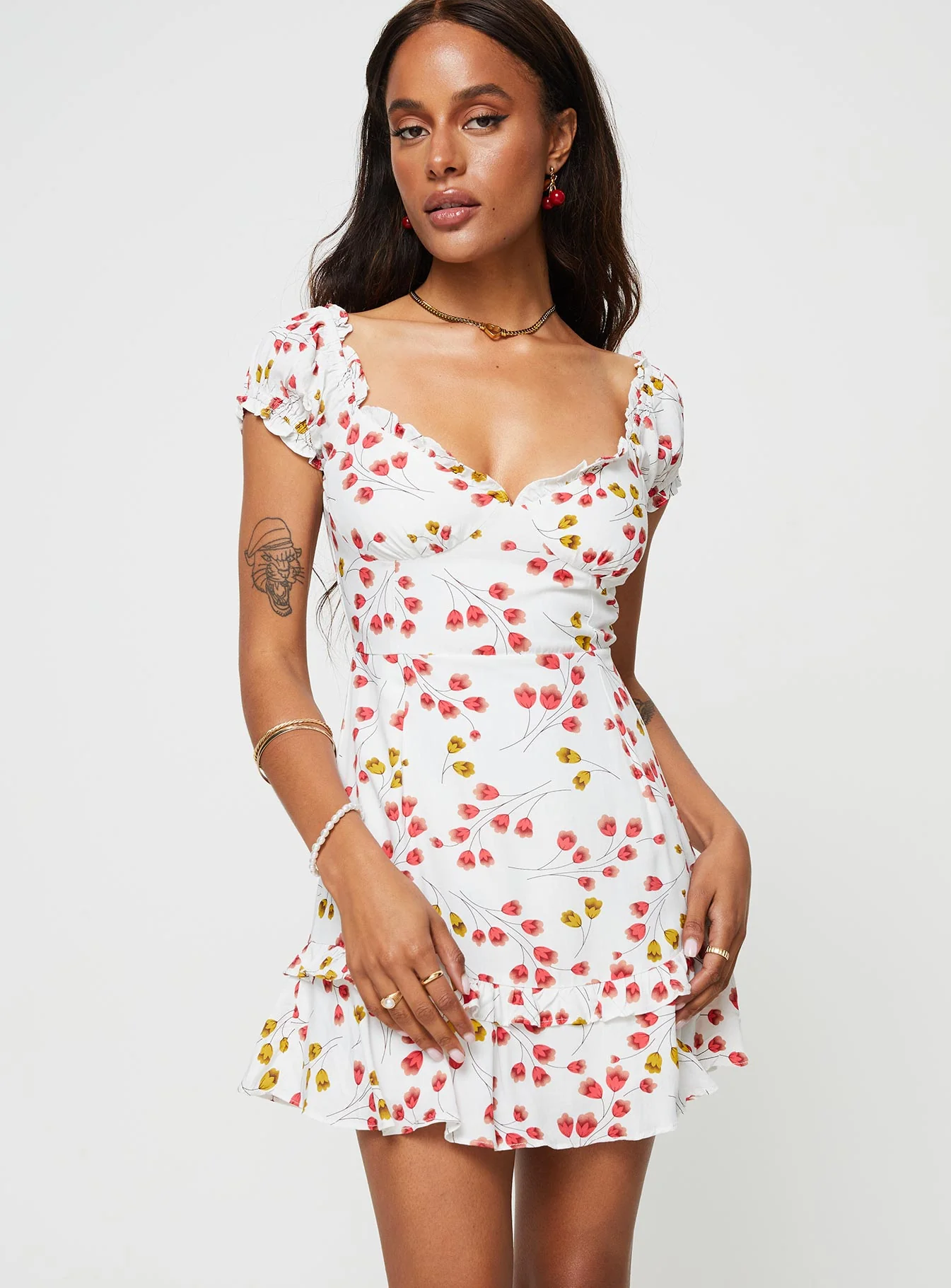 Floreen Mini Dress White / Red Floral
