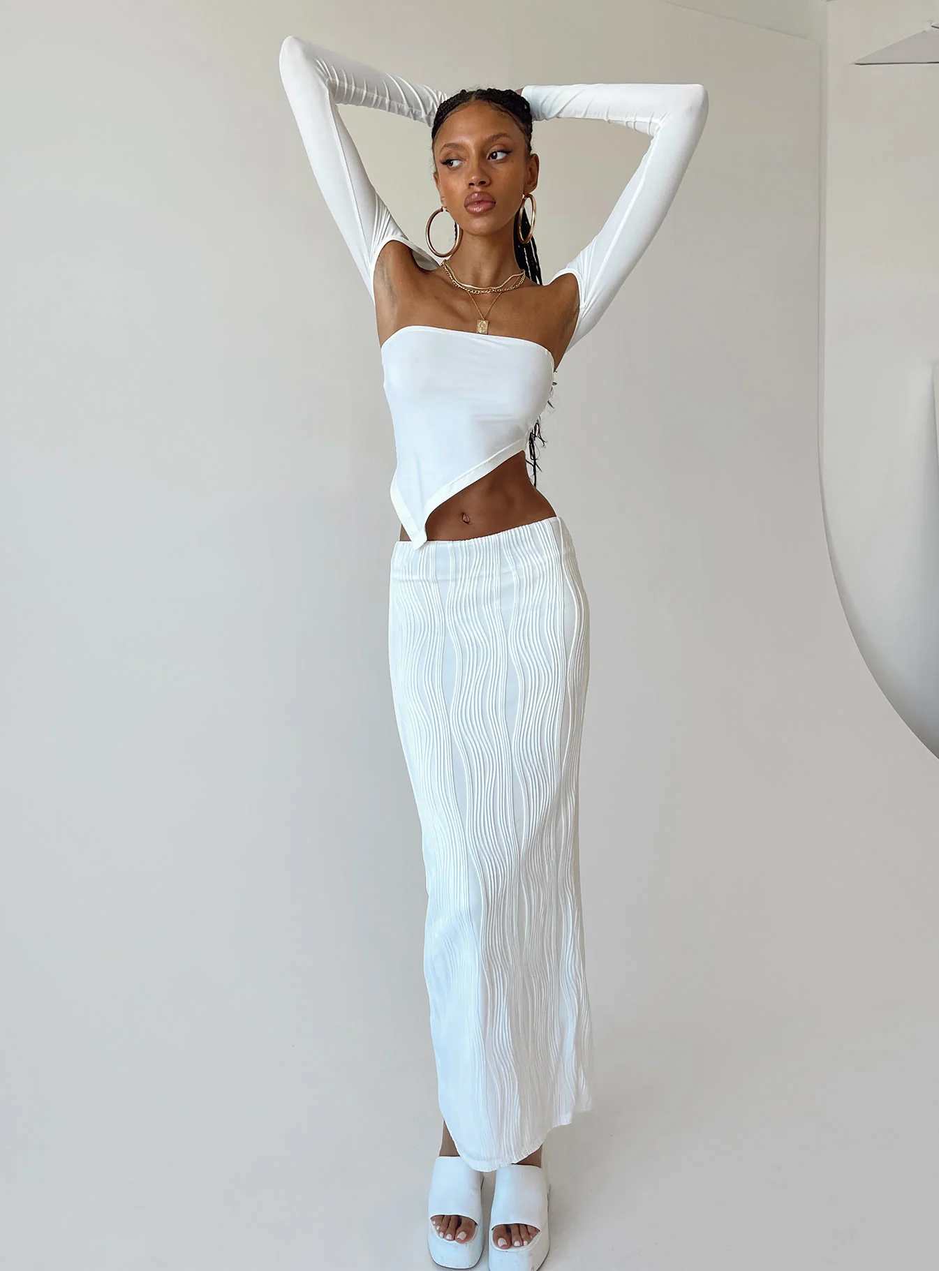Echo Low Waist Knitted Maxi Skirt White