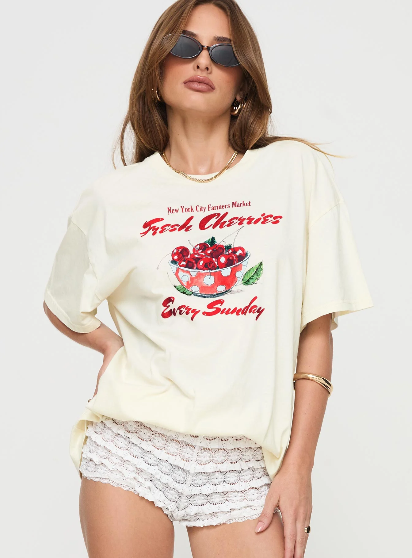 Fresh Cherries Oversized Tee Yellow