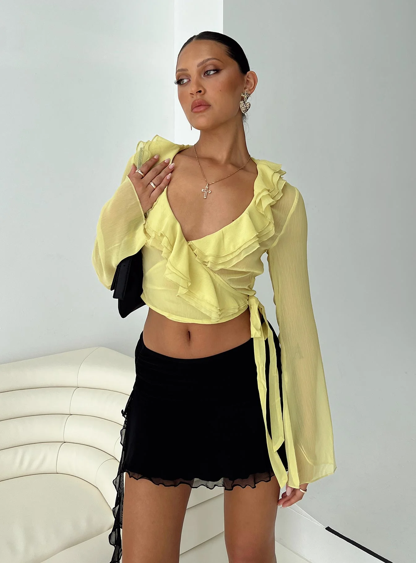 She's Mine Frill Wrap Top Yellow