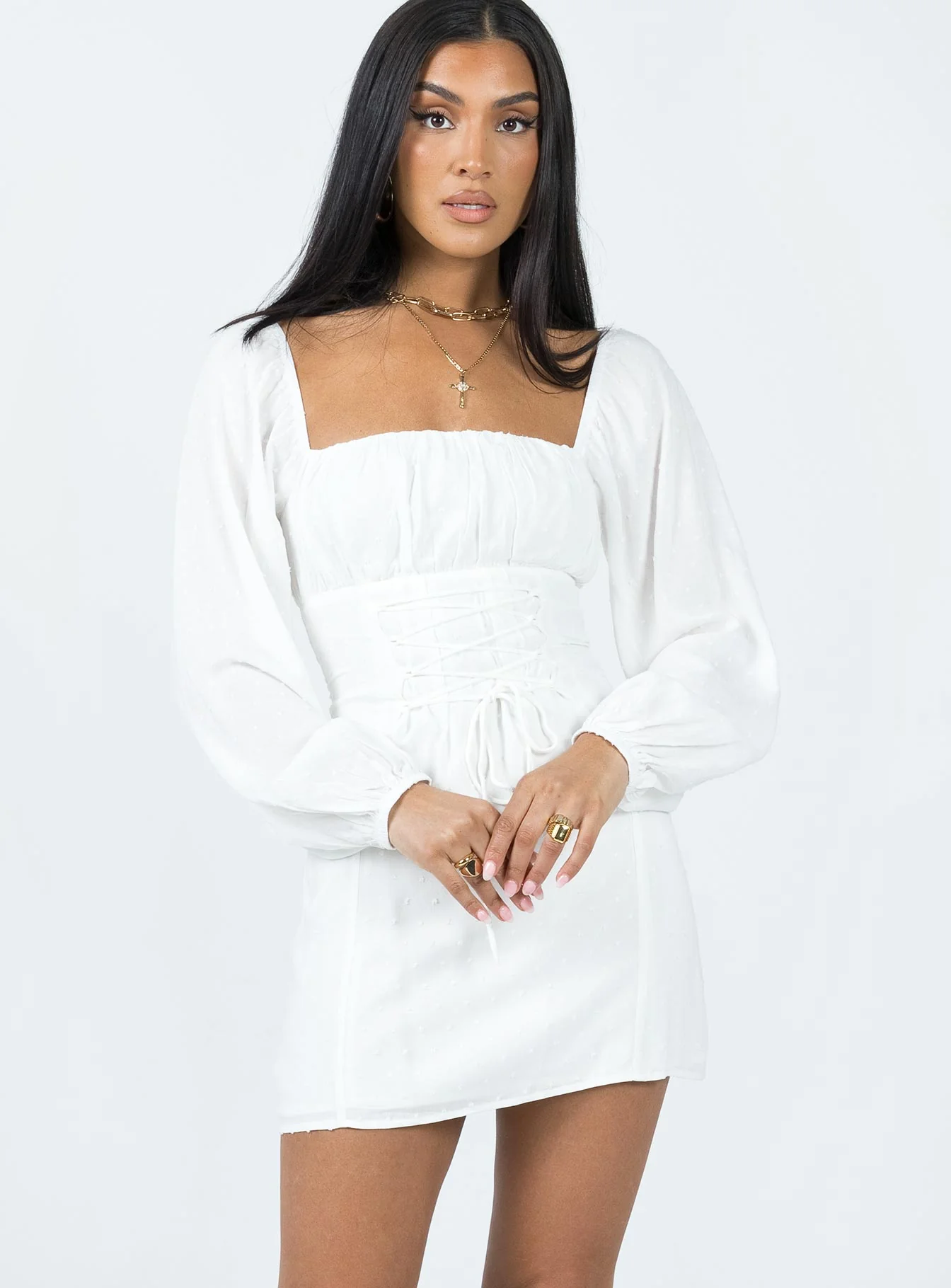 Fauce Long Sleeve Mini Dress Cream