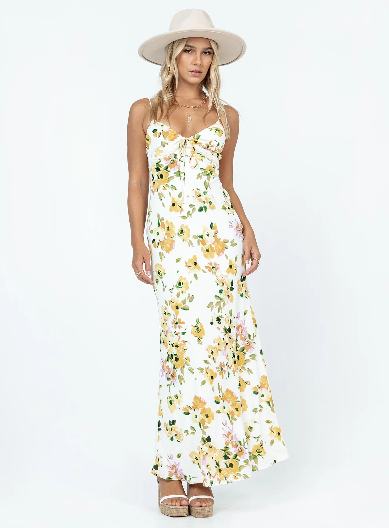Emily Maxi Dress White / Yellow Floral