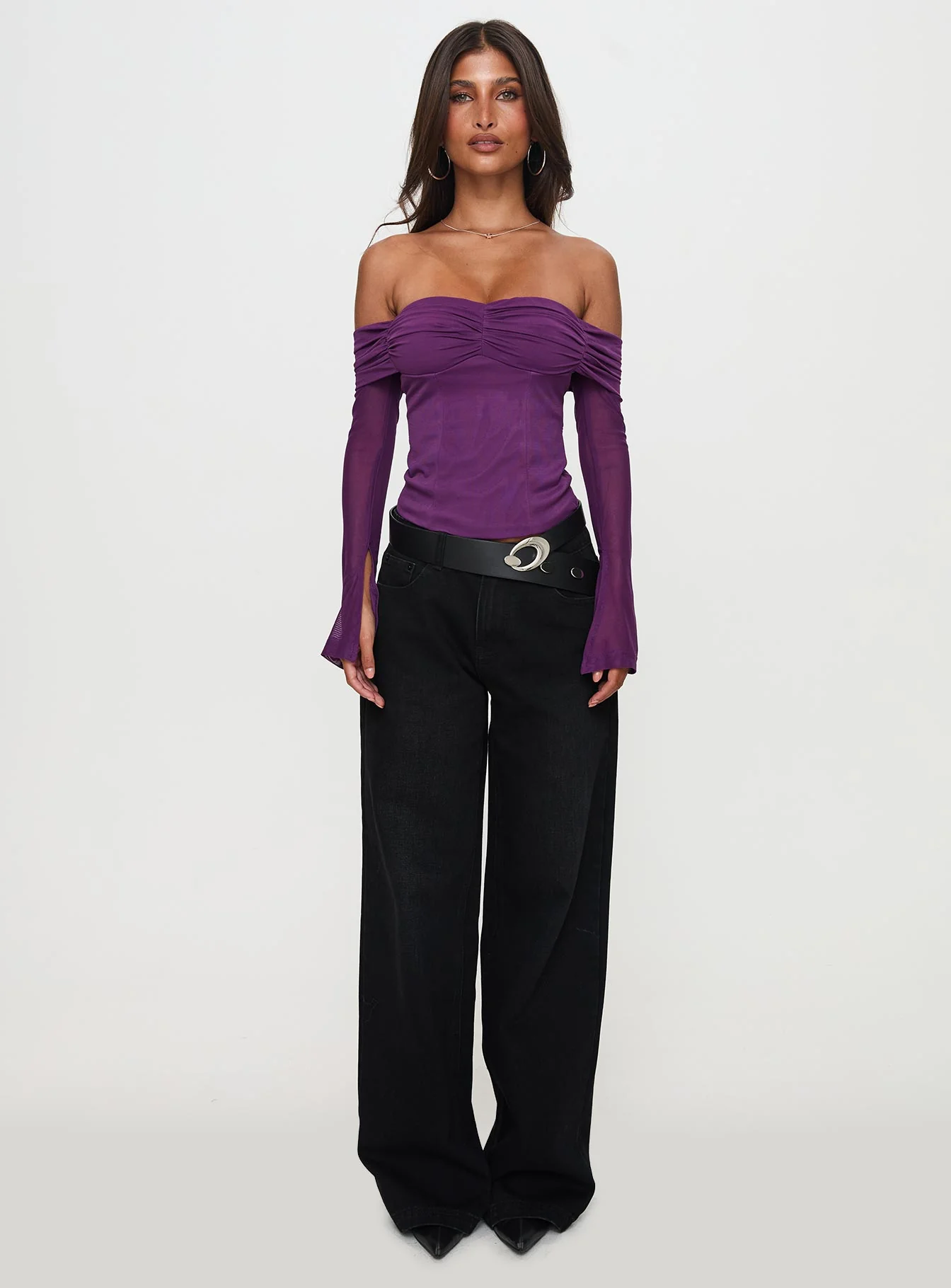 Wisterea Off Shoulder Long Sleeve Top Plum