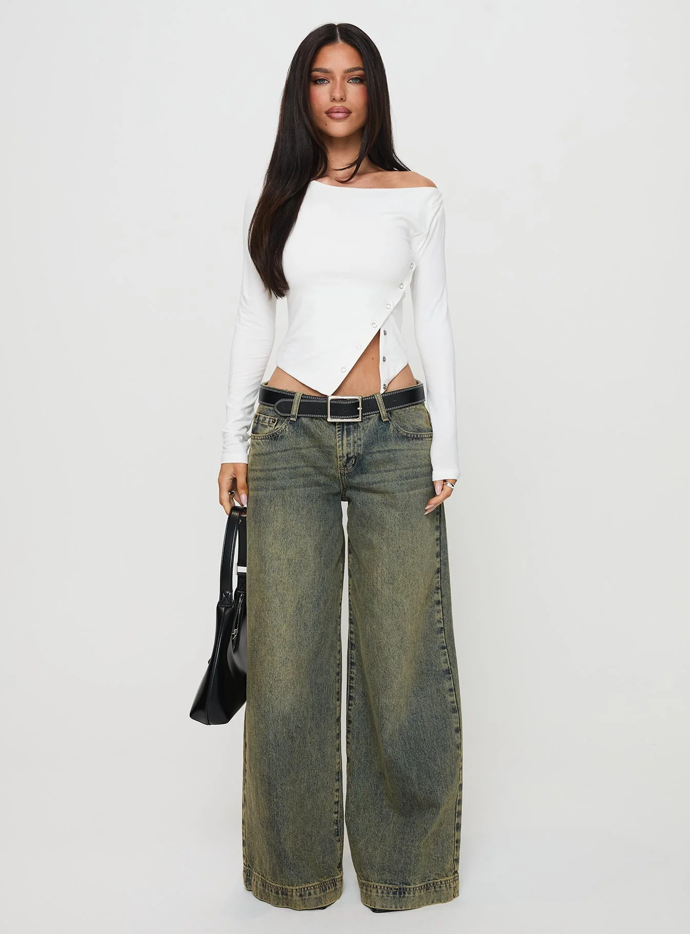 Karre Off The Shoulder Long Sleeve Top White