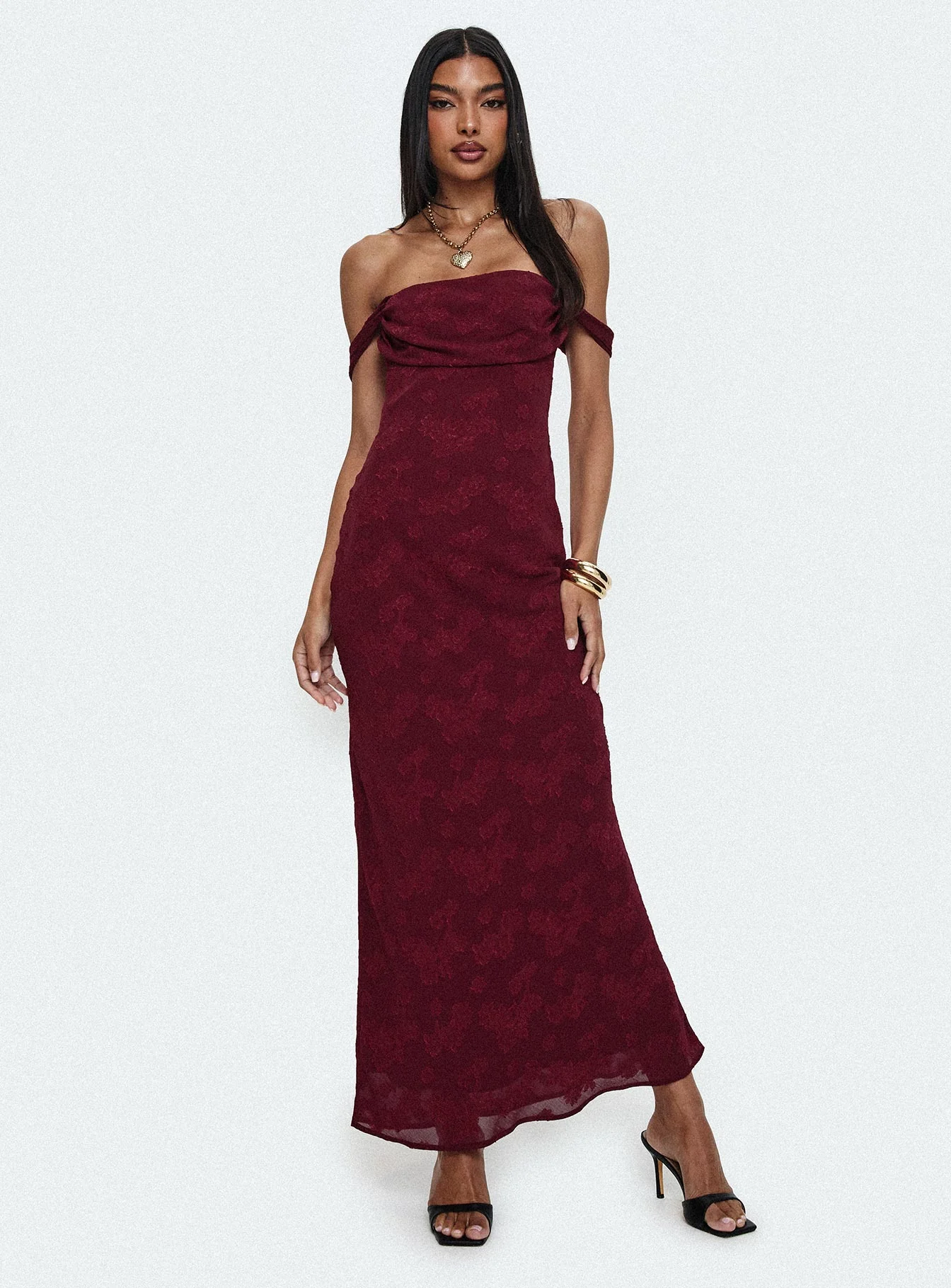 Azura Off The Shoulder Maxi Dress Burgundy