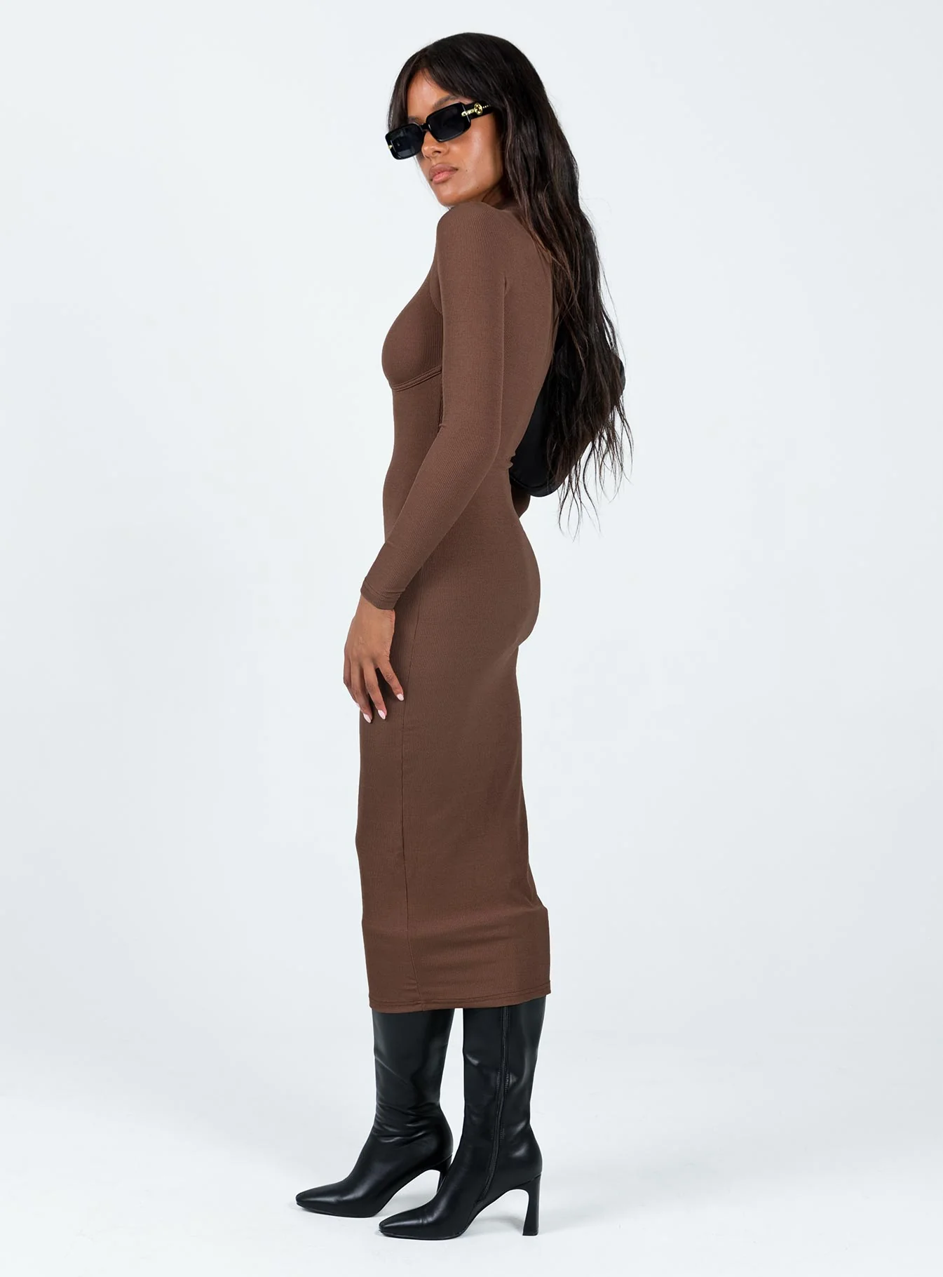 Llandil Long Sleeve Midi Dress Brown