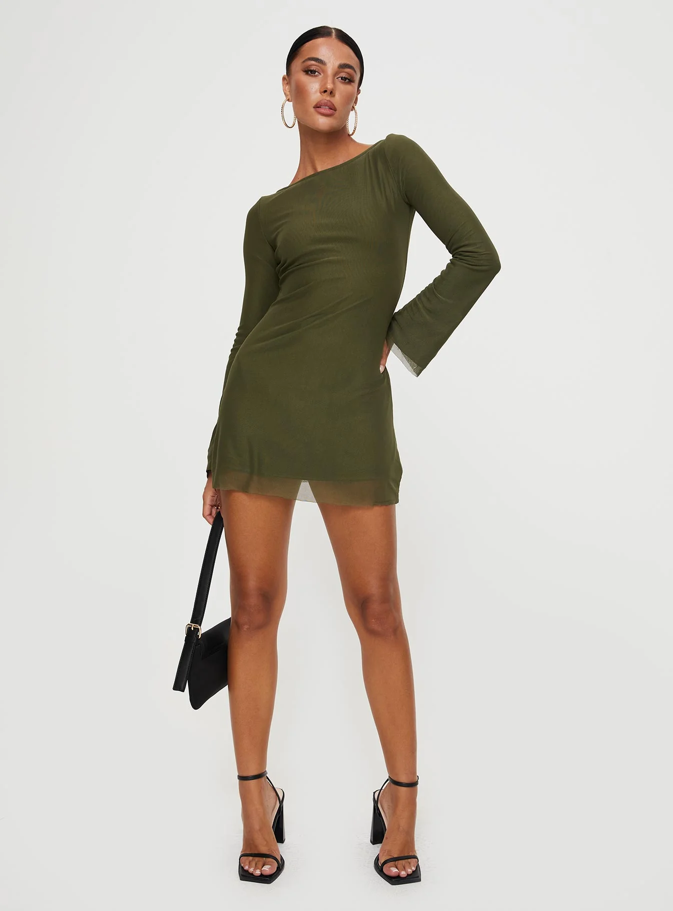 Lukea Long Sleeve Mini Dress Olive Mesh