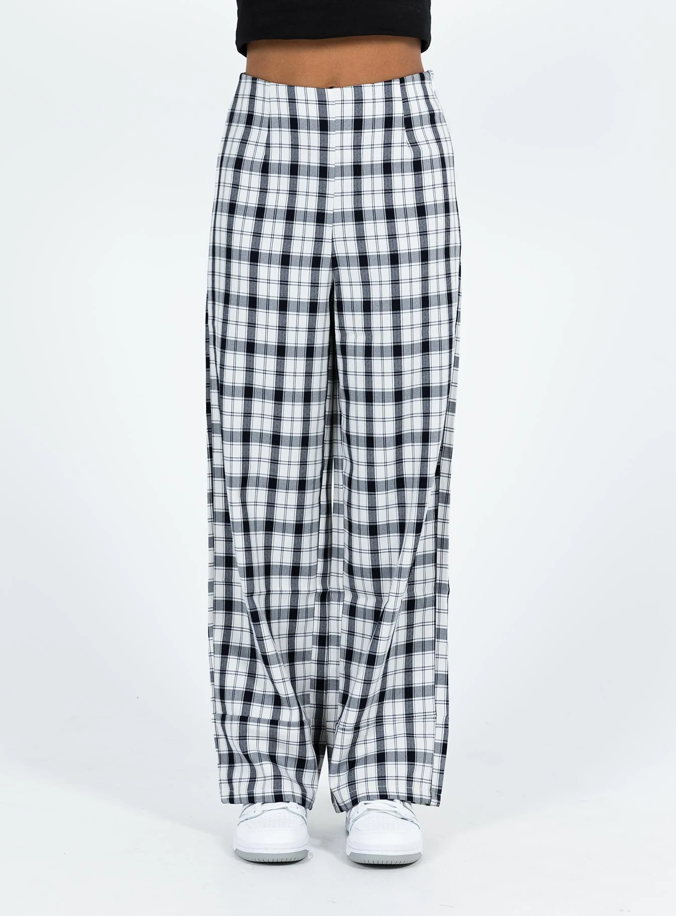 Euros Check Pants Black / White Petite