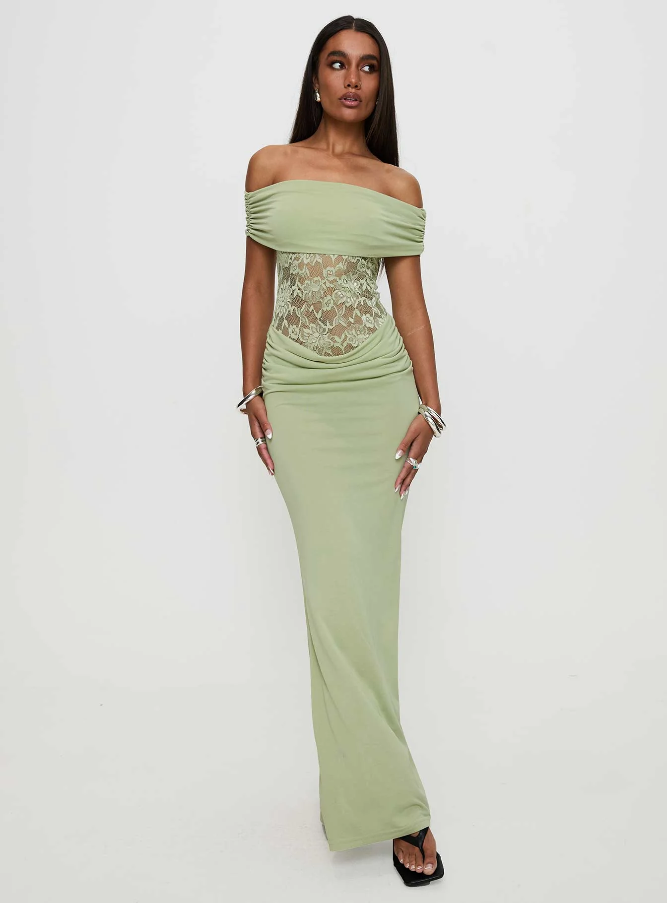 Gwendolen Off The Shoulder Maxi Dress Green
