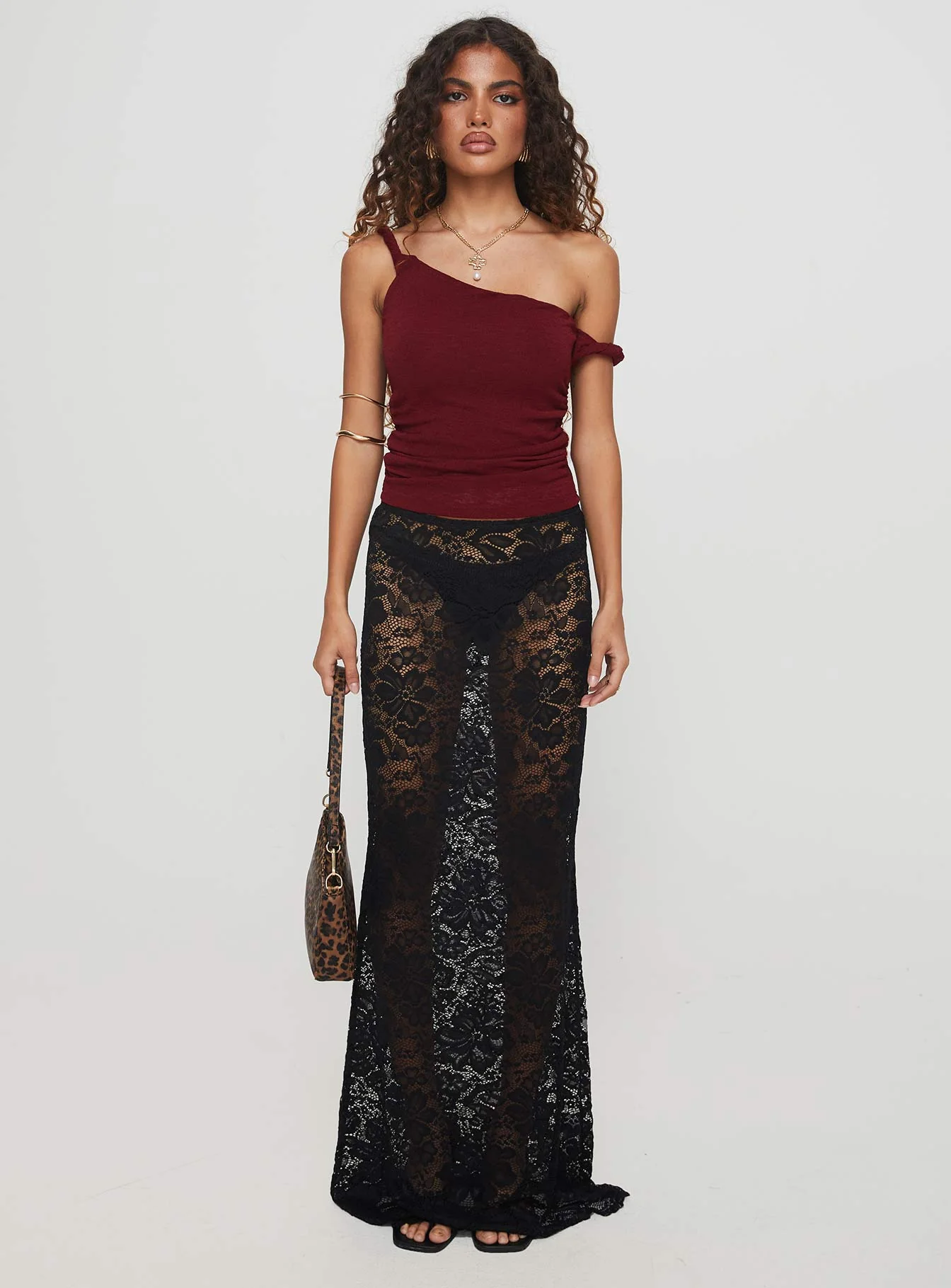 Messenger One Shoulder Top Burgundy