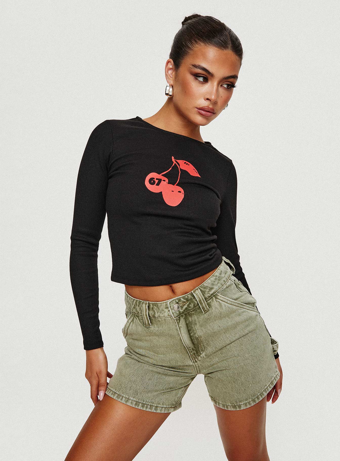 Cherries & Cream Long Sleeve Top Black