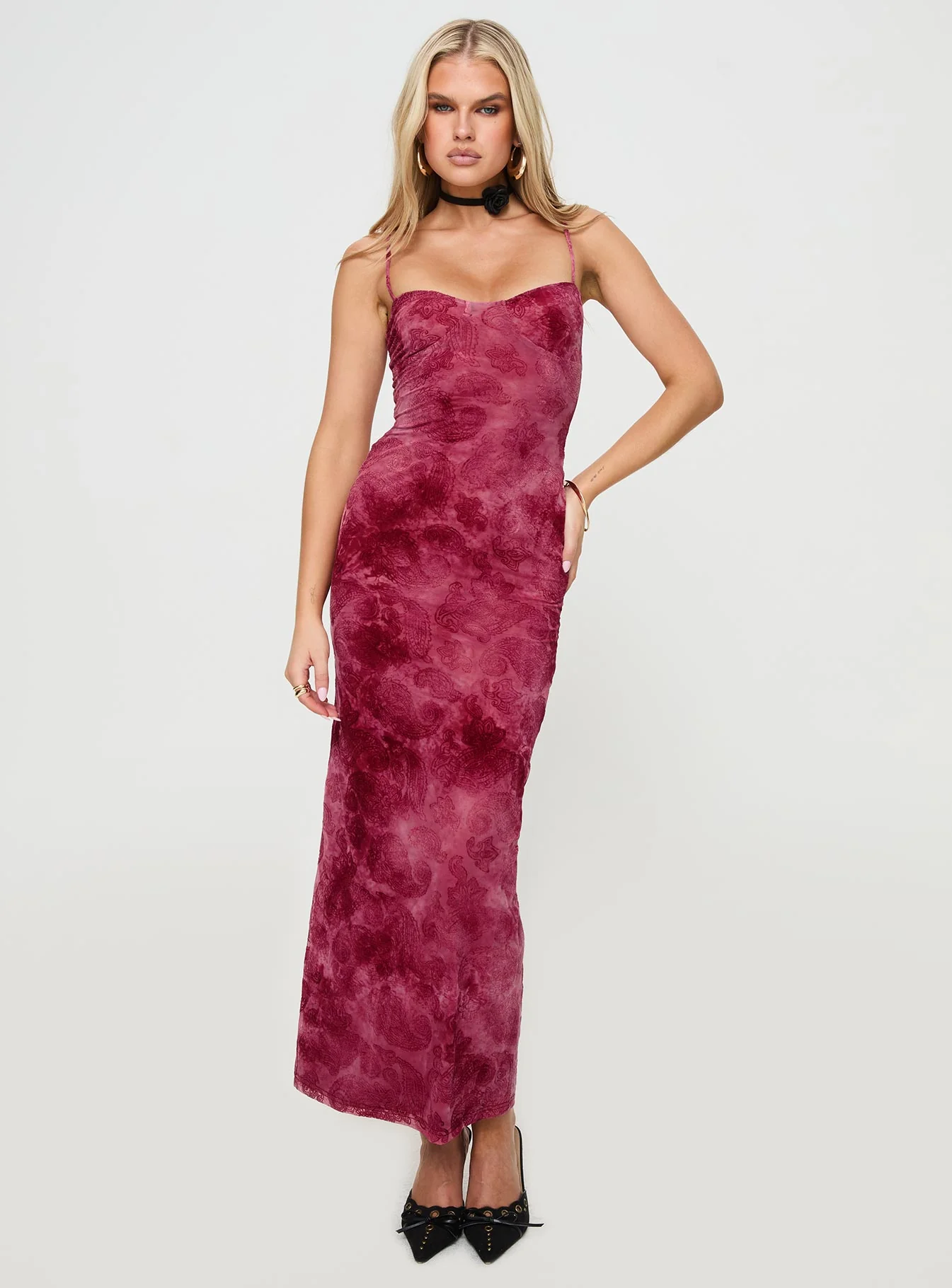 Orla Paisley Maxi Dress Burgundy