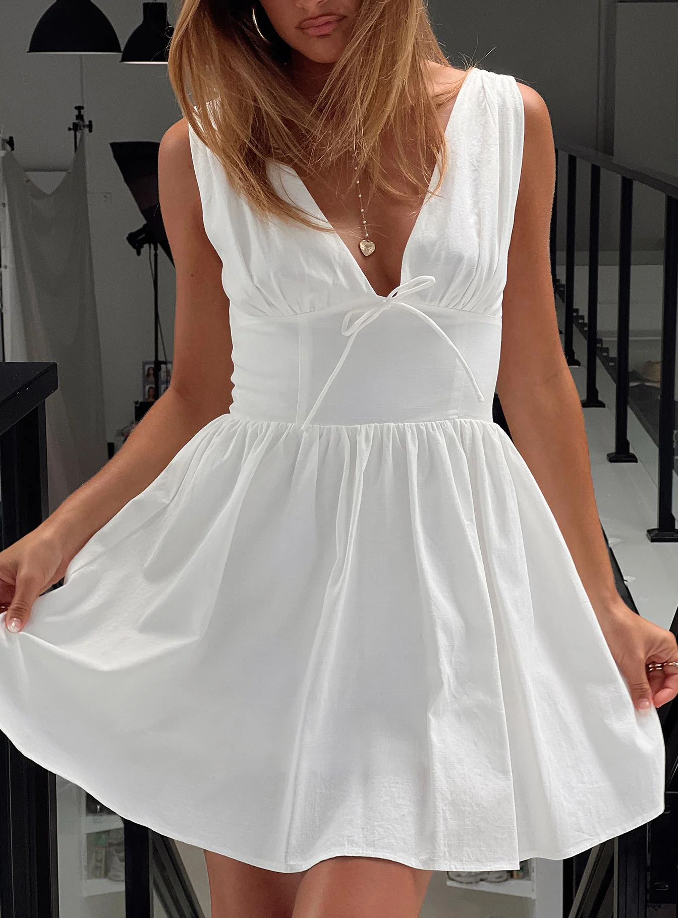 Mattison Plunge Mini Dress White