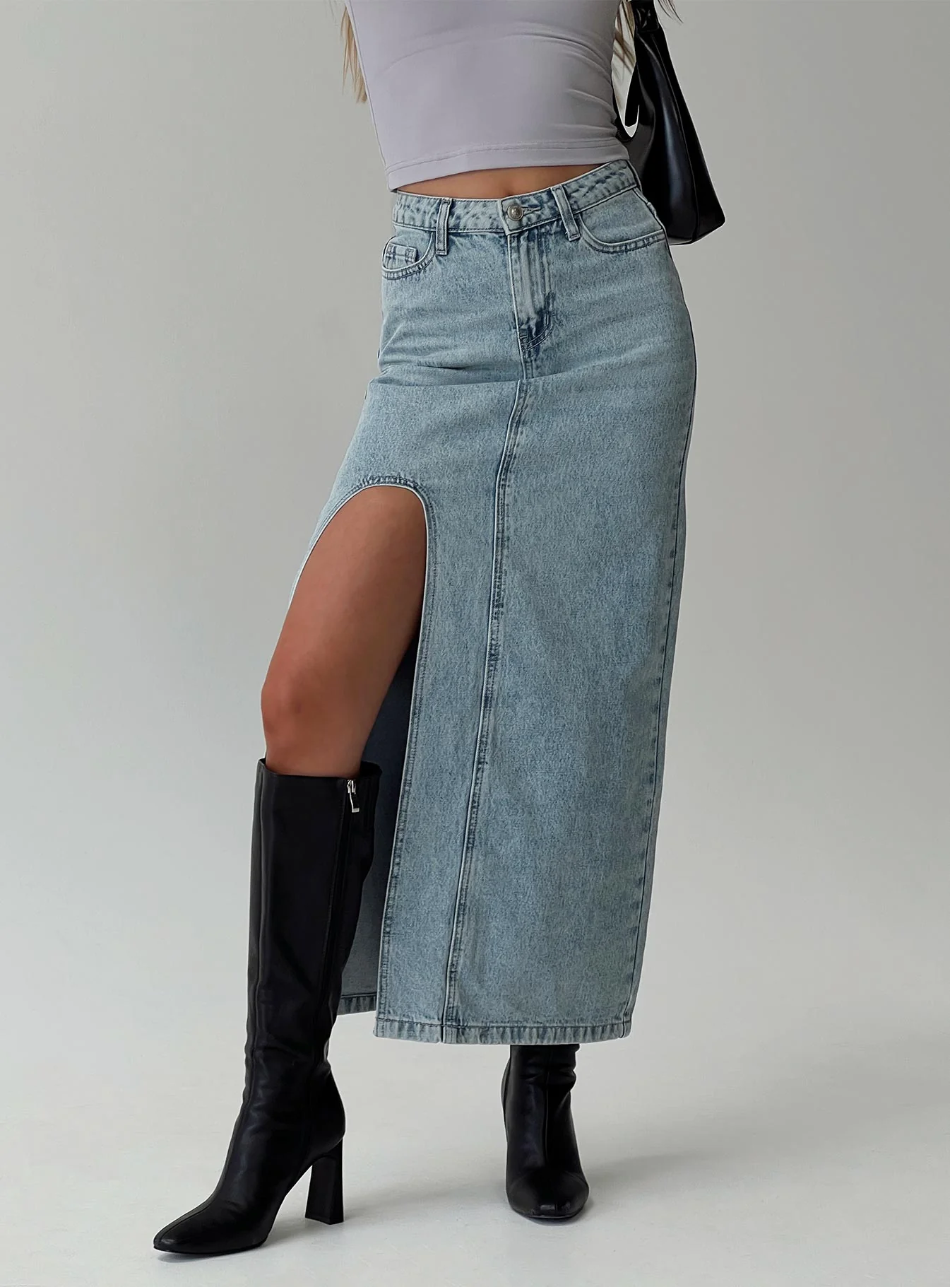 Saige Denim Maxi Skirt Light Wash
