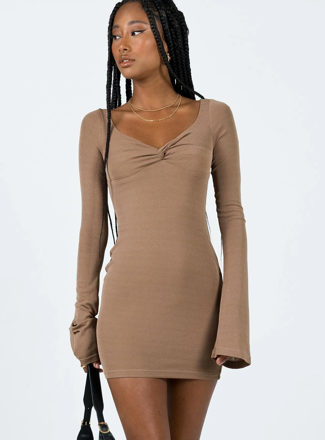 Wesley Long Sleeve Mini Dress Brown