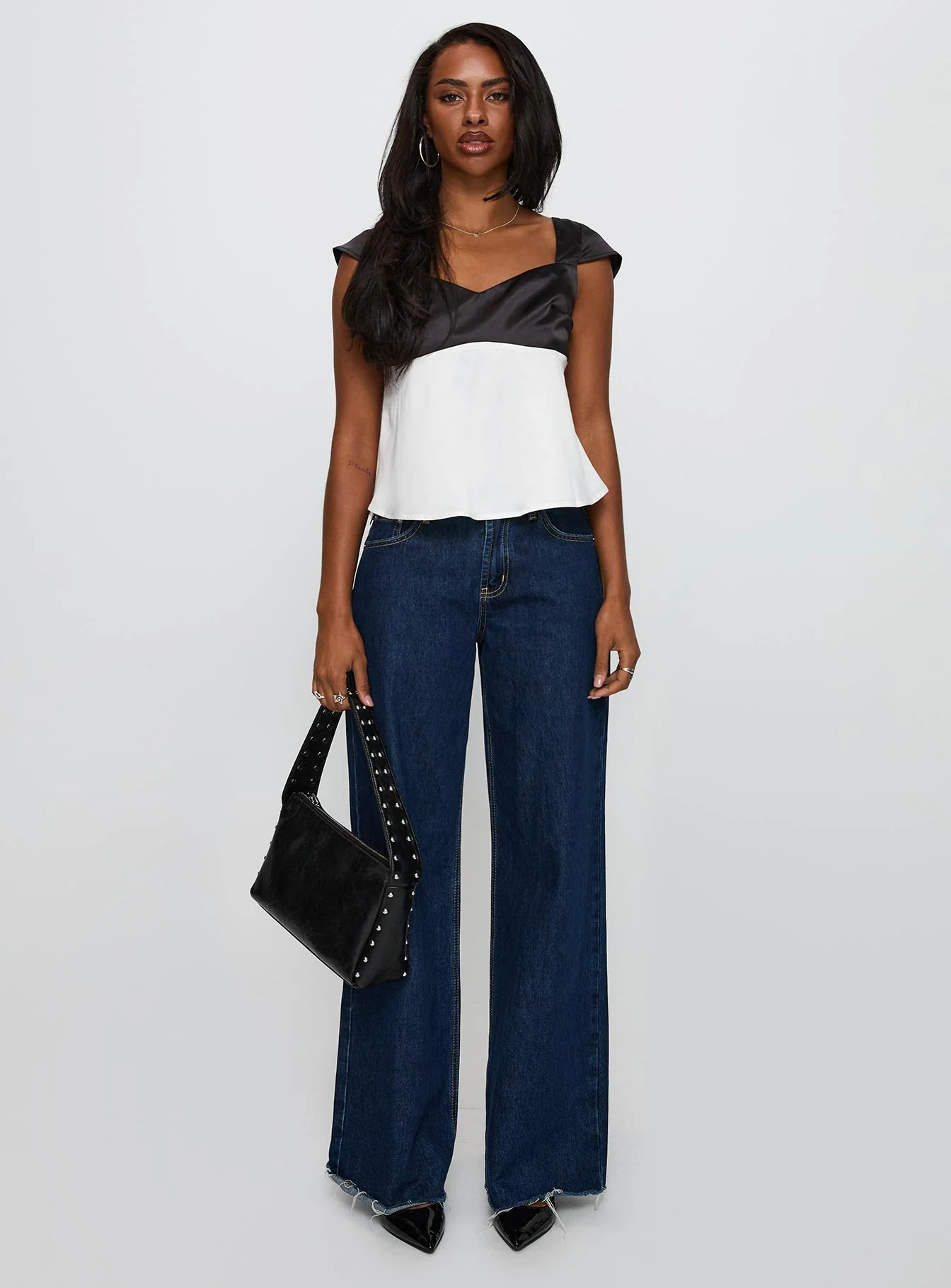 Think About It Cap Sleeve Top Black / White