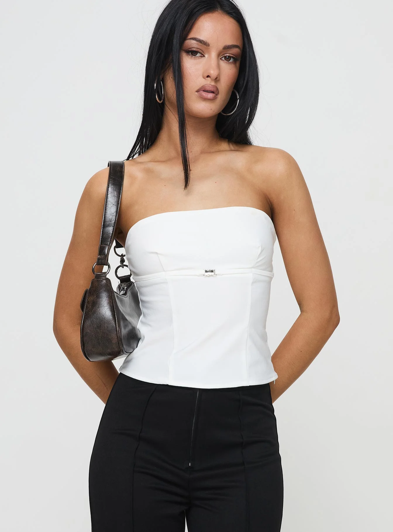 Flounce Strapless Top White