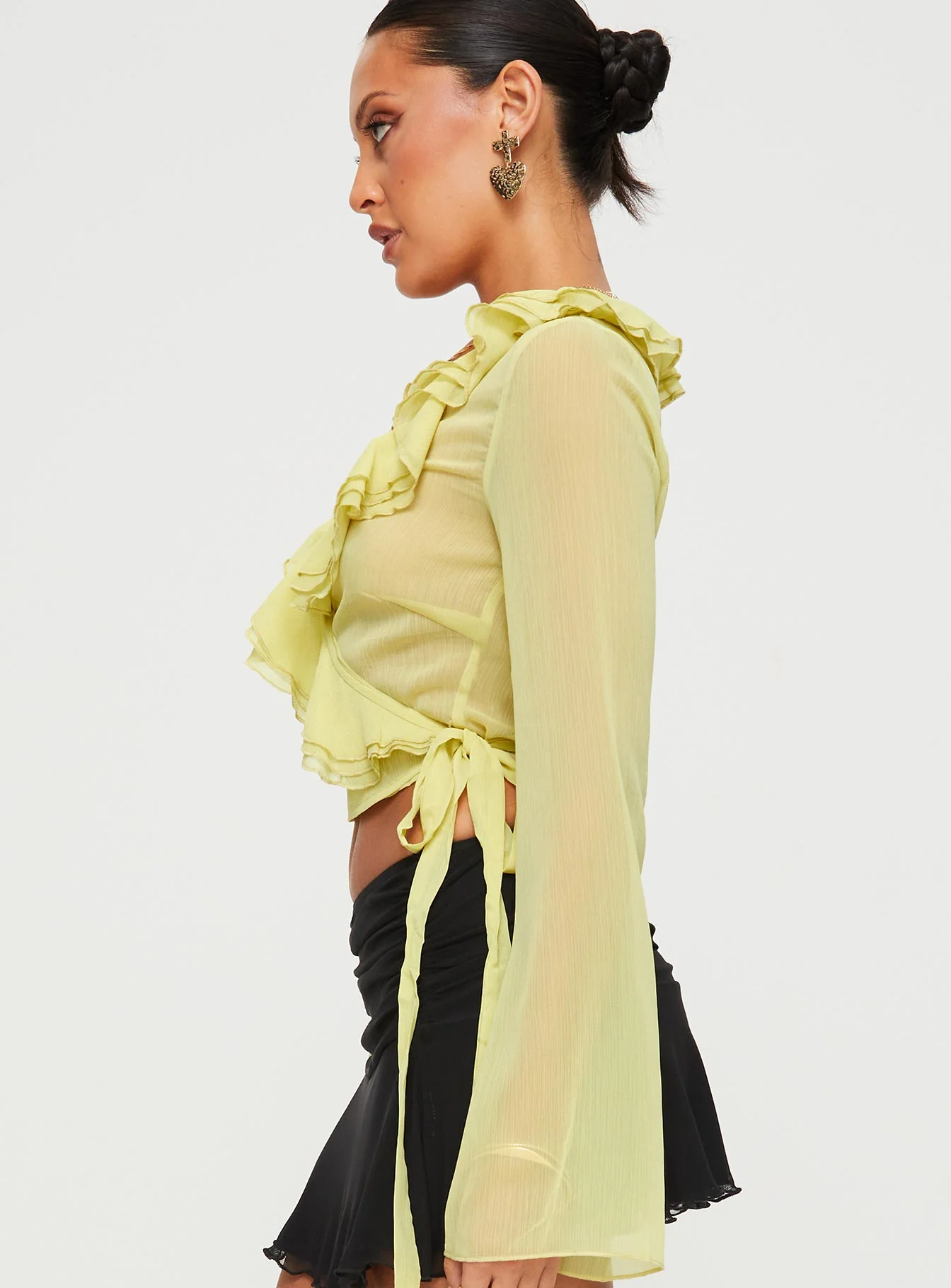 She's Mine Frill Wrap Top Yellow