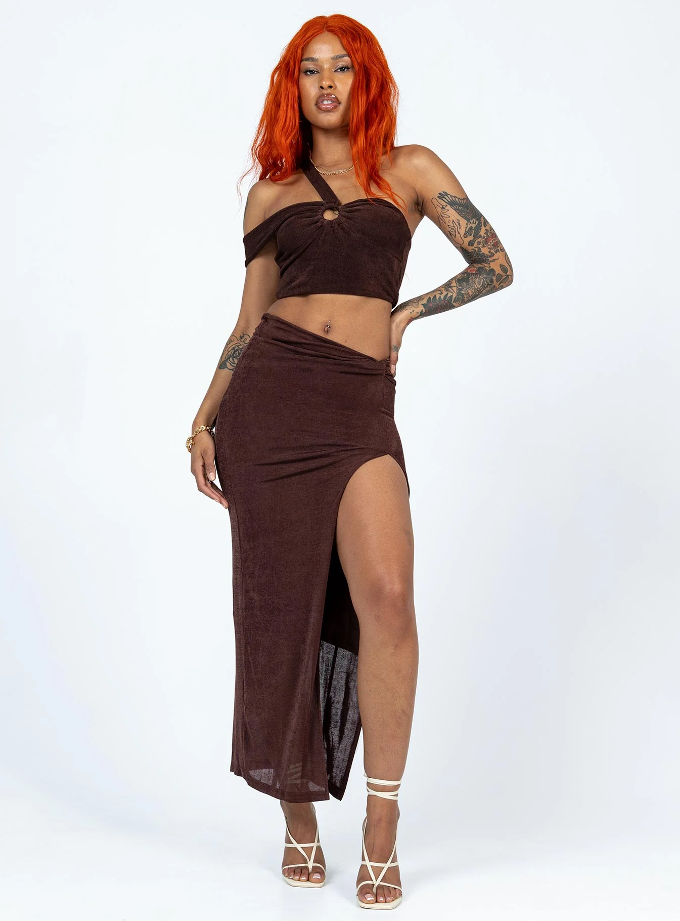 Paisley Midi Skirt Brown